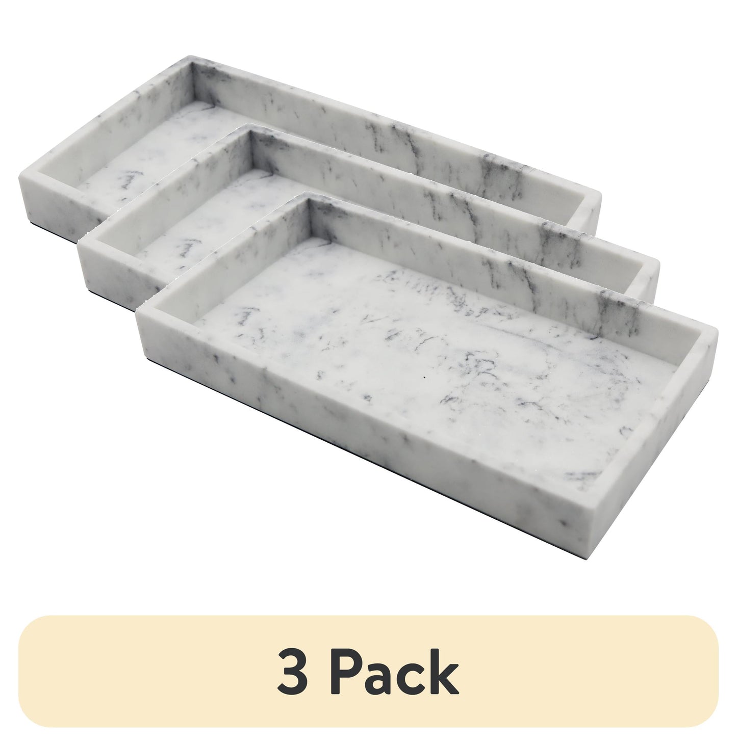 (3 pack) Better Homes & Gardens Faux Marble Vanity Tray, White