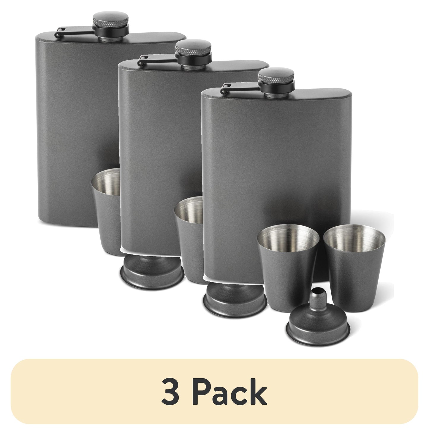 (3 pack) Better Homes & Gardens Flask Set with Shot Glasses and Funnel