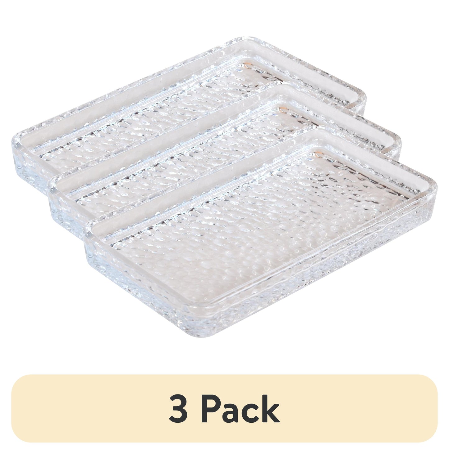 (3 pack) Better Homes & Gardens Hammered Glass Vanity Tray Organizer, Clear