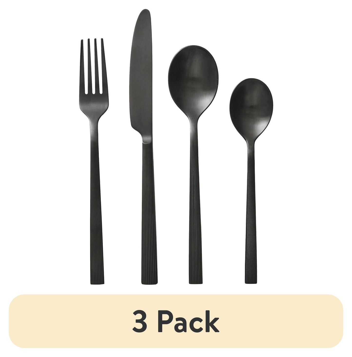 (3 pack) Better Homes & Gardens River 16-Piece Black Stainless Steel Flatware Set (Service for 4)