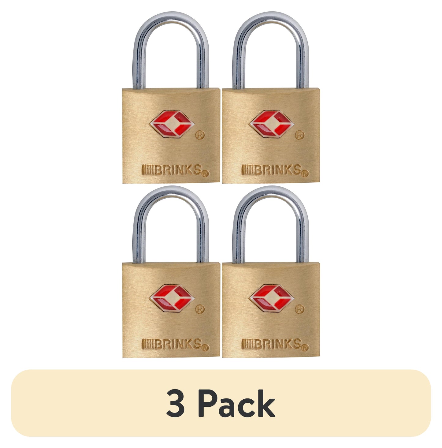 (3 pack) Brinks Solid Brass 22mm TSA Travel Keyed Padlock with 1/2in Shackle, 4 pack