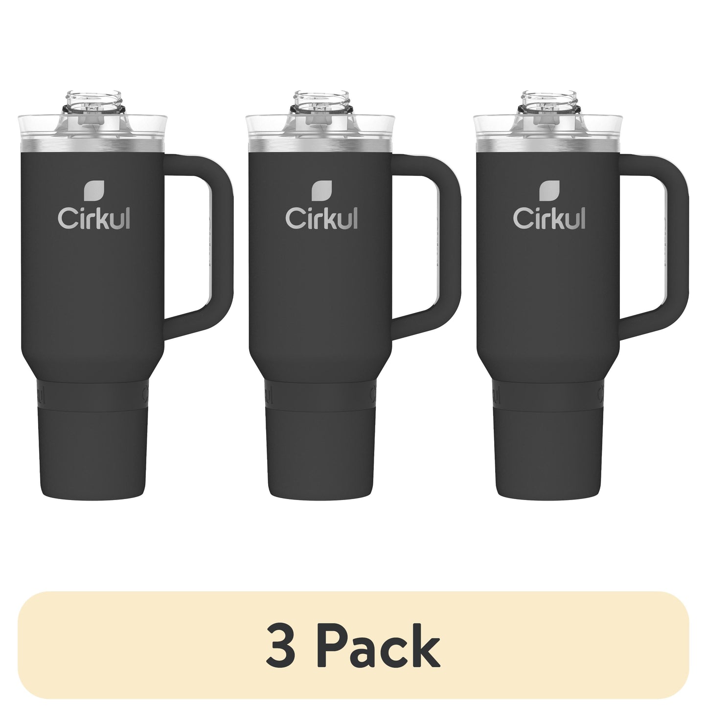 (3 pack) Cirkul 40oz All-Day StrawSip Double-Wall Insulated Stainless Steel Tumbler with Handle, Carbon (Black)