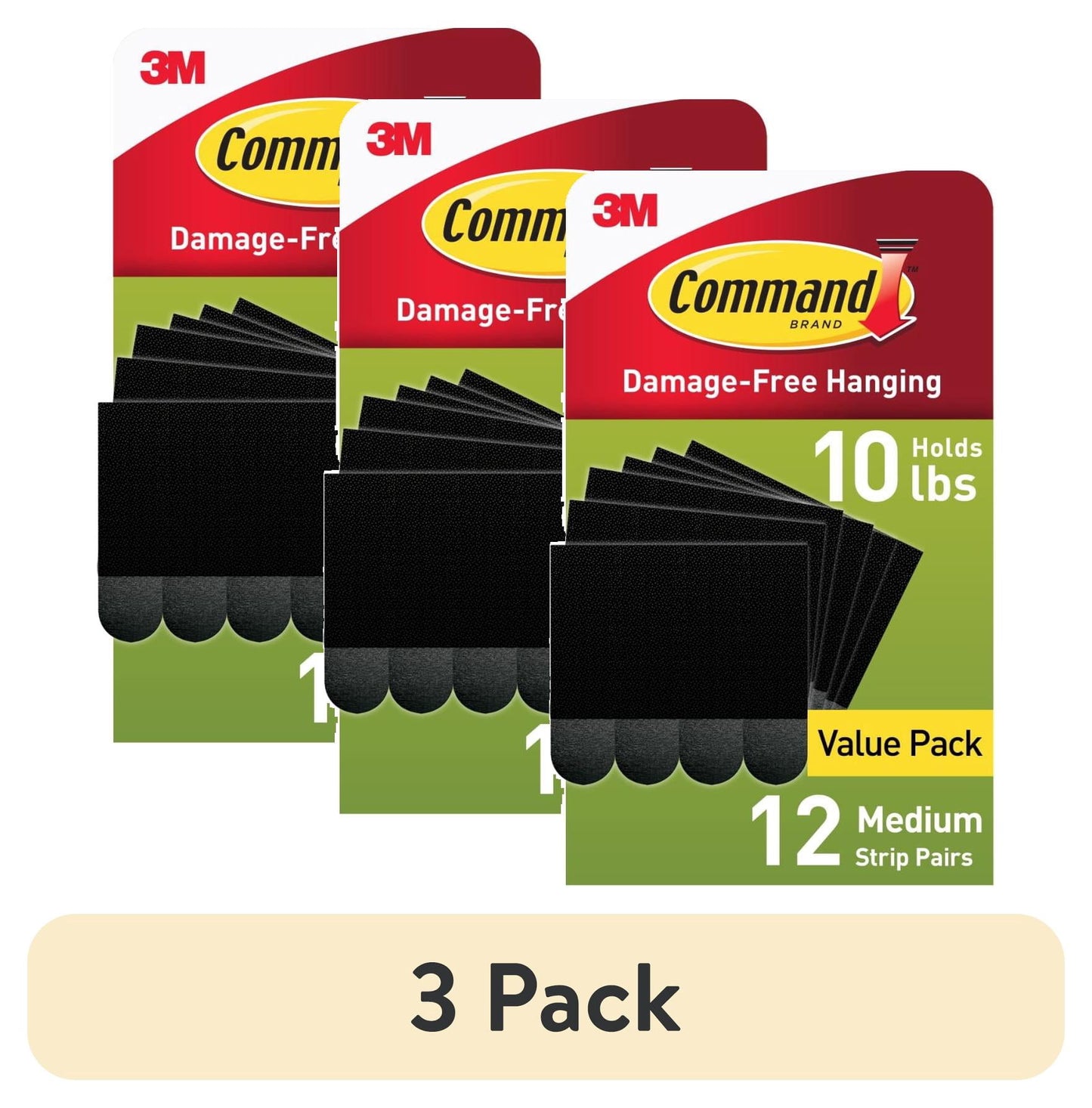 (3 pack) Command Medium Picture Hangers, Holds 10 lbs, Black, Damage-Free Hanging, 12 Pairs Adhesive Strips