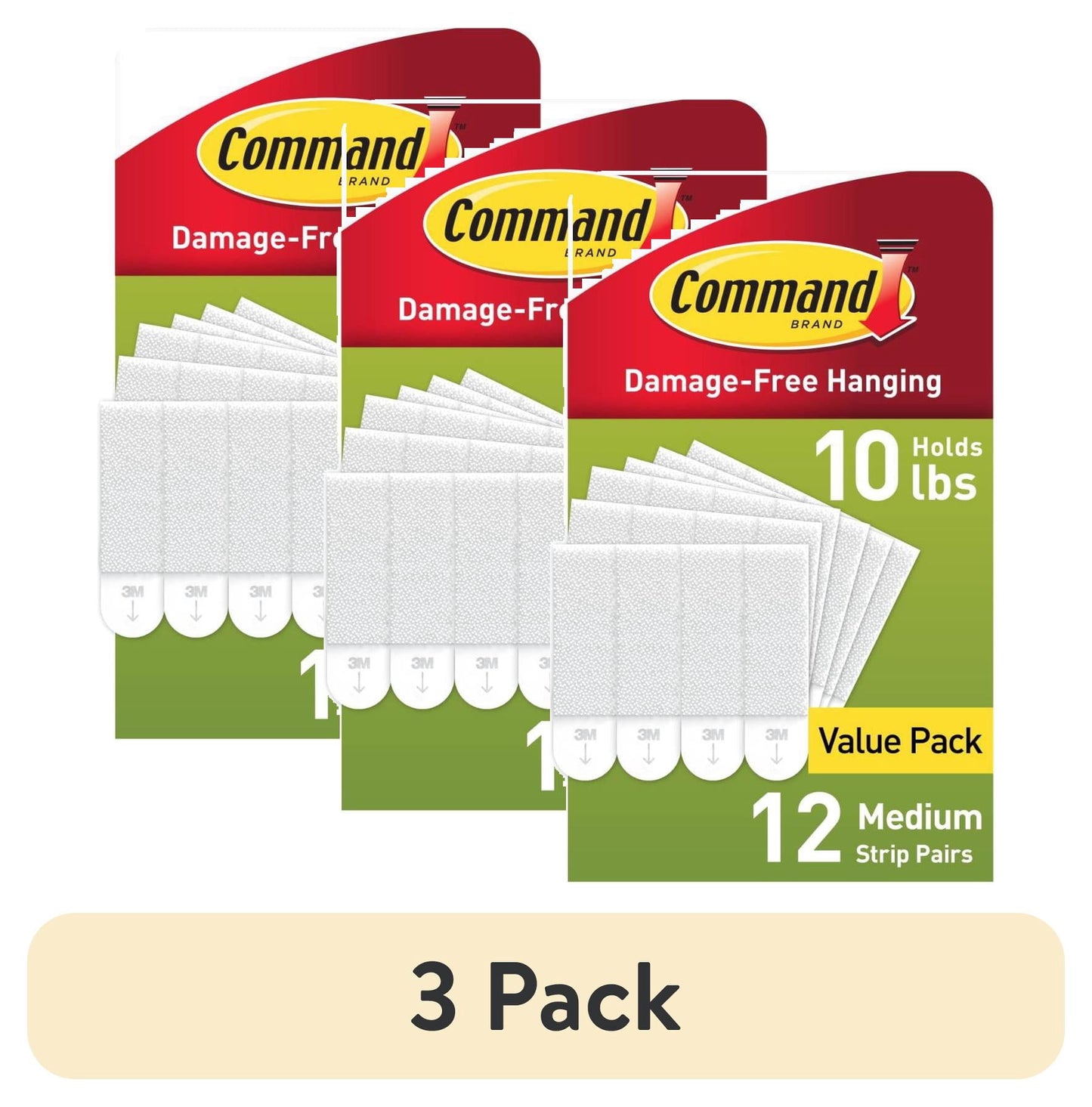 (3 pack) Command Medium Picture Hangers, Holds 10 lbs, White, Damage-Free Hanging, 12 Pairs Adhesive Strips