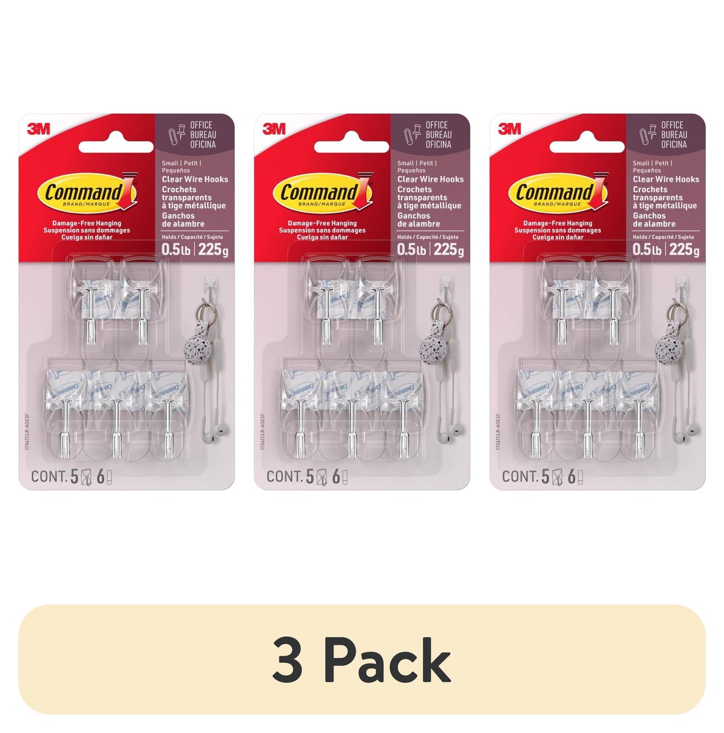 Command Small Wire Toggle Hooks, Clear, Damage Free Decorating, Five Hooks