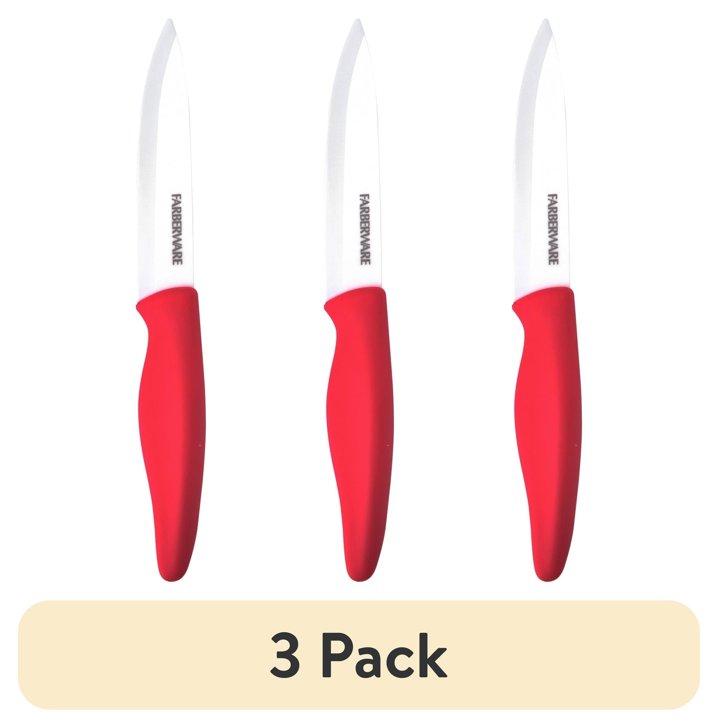 (3 pack) Farberware Professional 5-inch Ceramic Utility Knife with Red Blade Cover and Handle