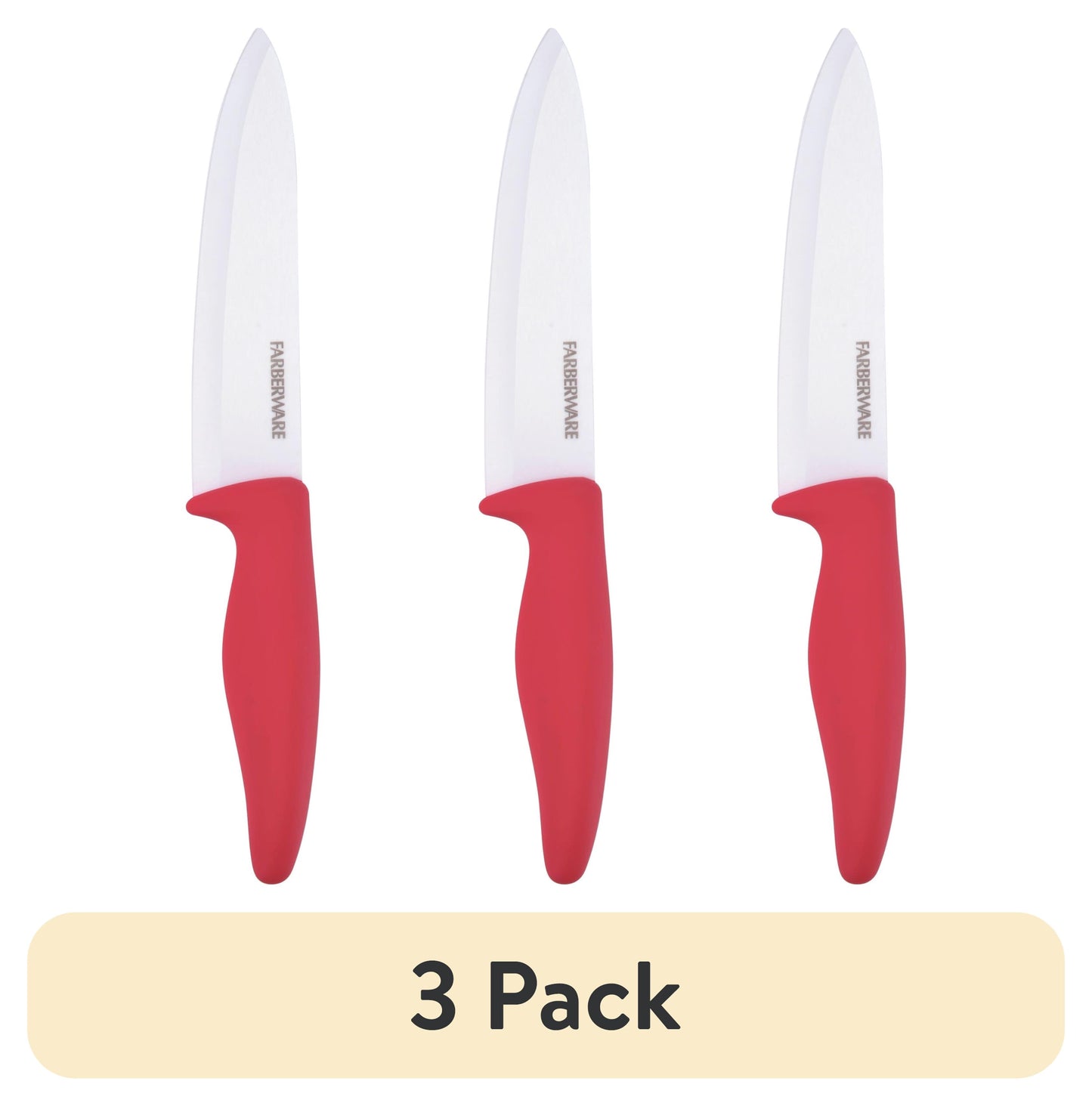 (3 pack) Farberware Professional 6-inch Ceramic Kitchen Chef Knife in Red