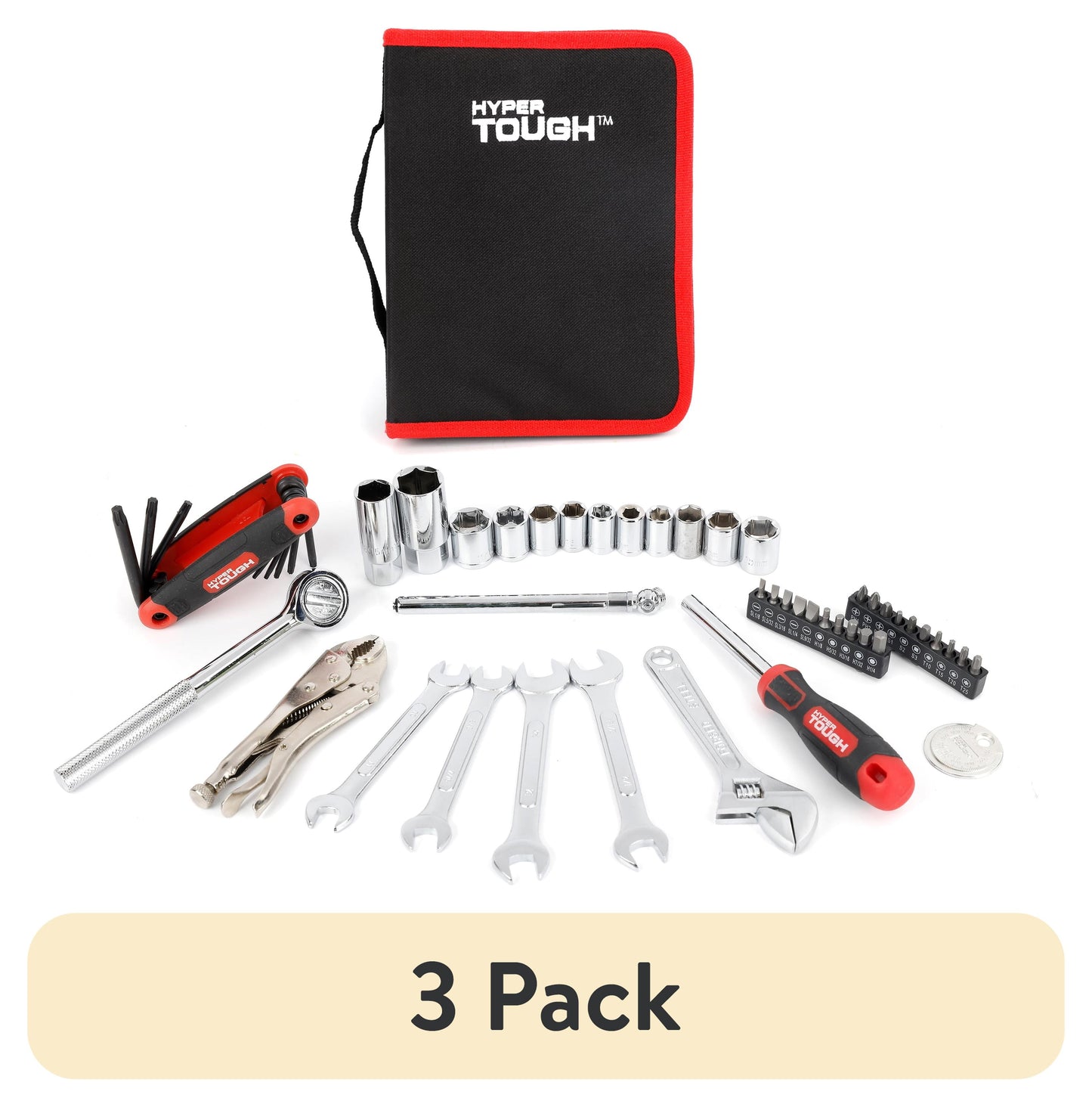 (3 pack) Hyper Tough 51-Piece Auto and Motorcycle Mechanic's Tool Kit in Zip Up Case