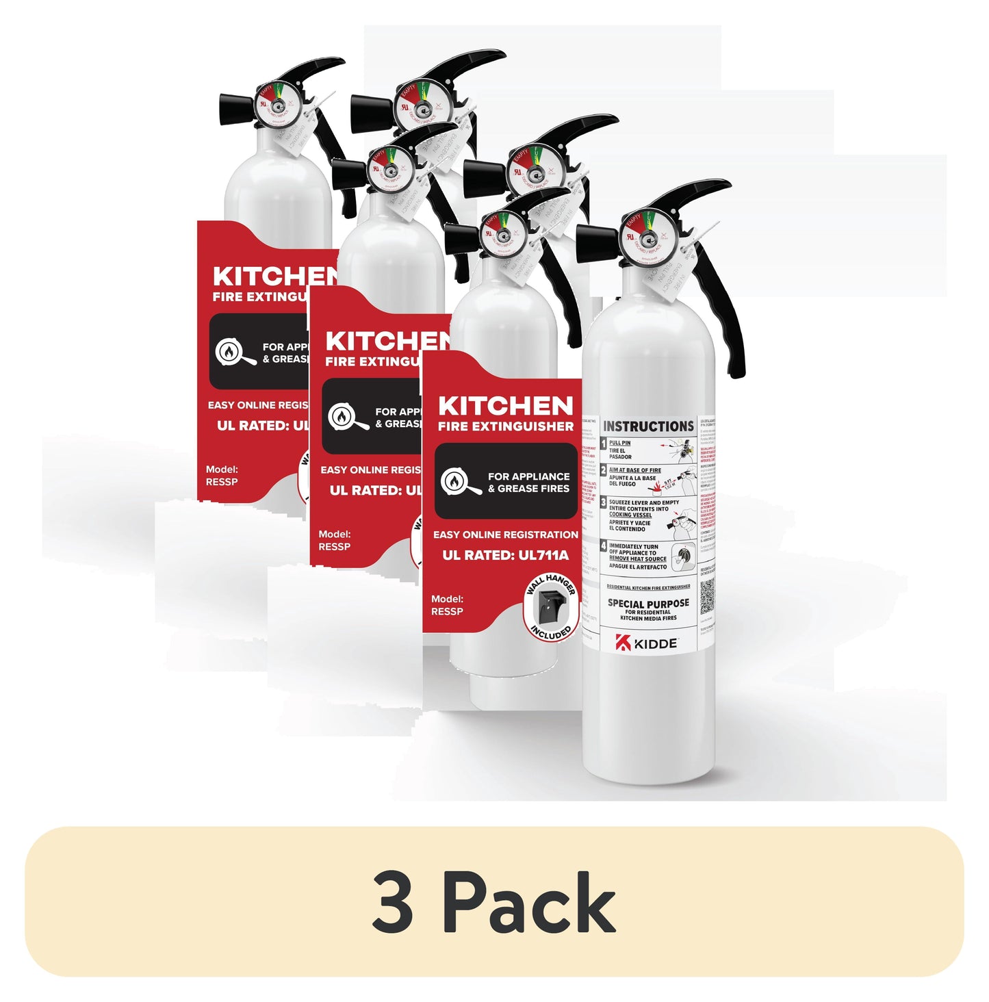 (3 pack) Kidde Fire Extinguisher for Kitchen, Residential, Single-Use, 711A