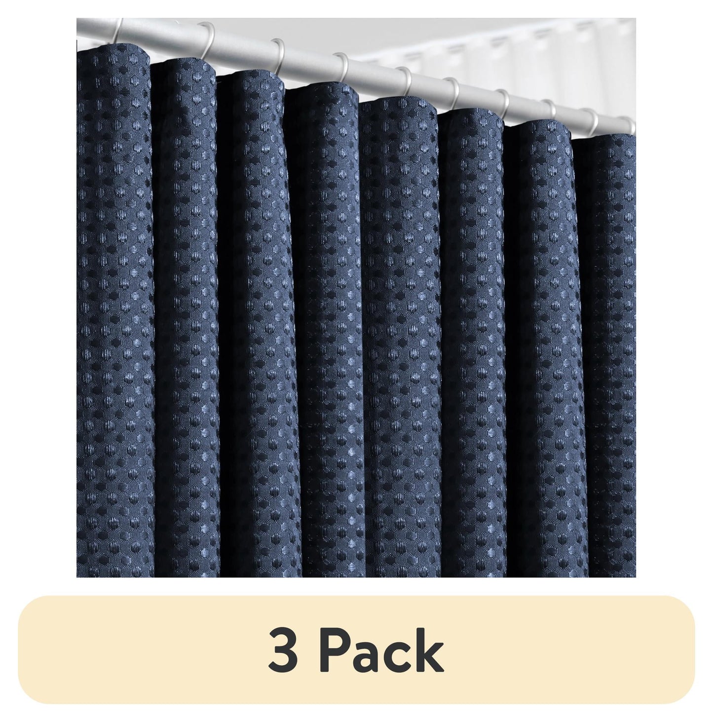(3 pack) LammaLoe Navy Blue Shower Curtain, Waffle Weave Heavy Duty Fabric Shower Curtain, 72†x 72" Hotel Luxury 256 GSM Bathroom Curtains