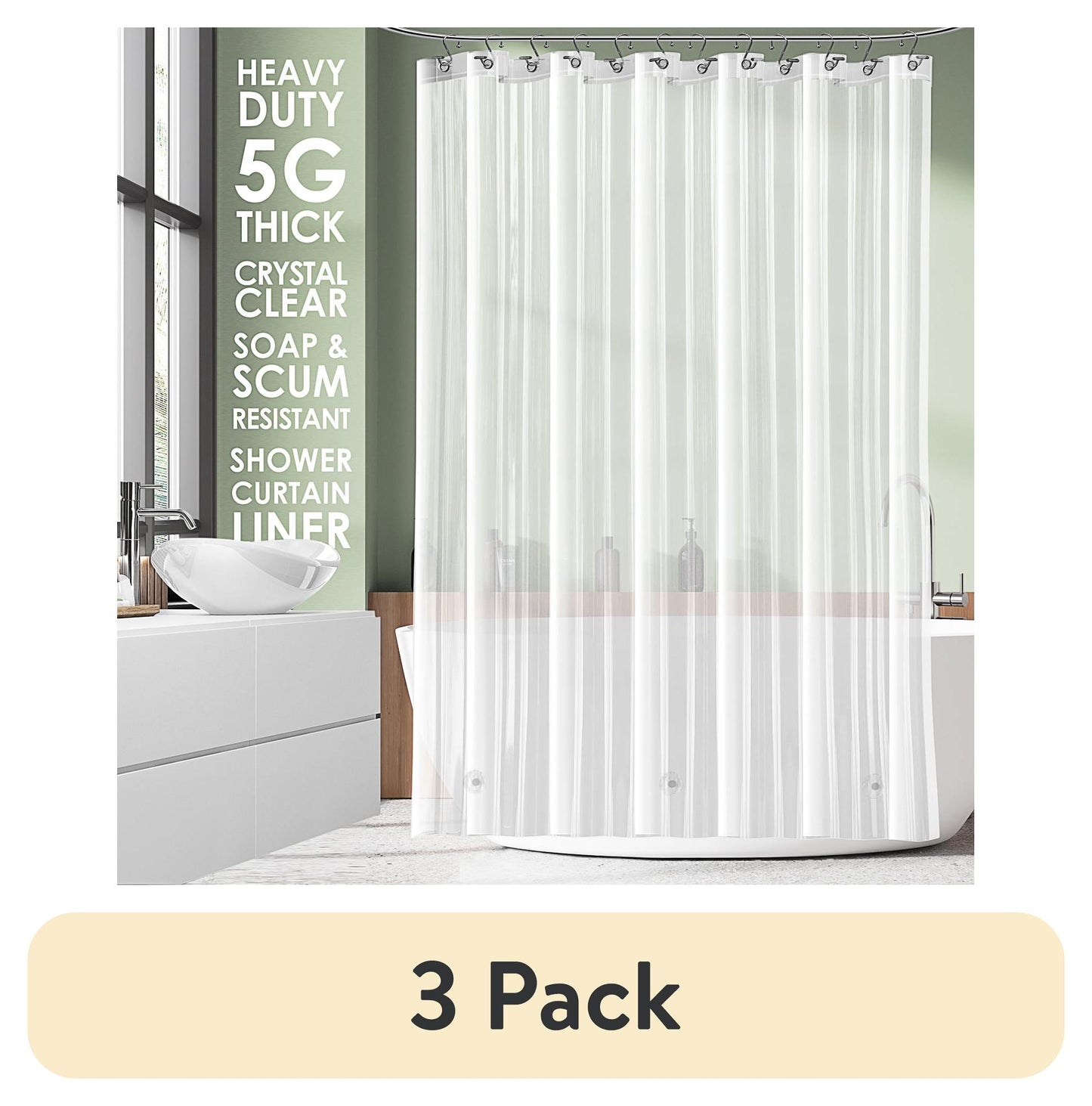 (3 pack) LammaLoe Shower Curtain Liner, Frosted Premium Thick PEVA Shower Liner, Rustproof Grommets, Mildew Resistant, 70" x 72"