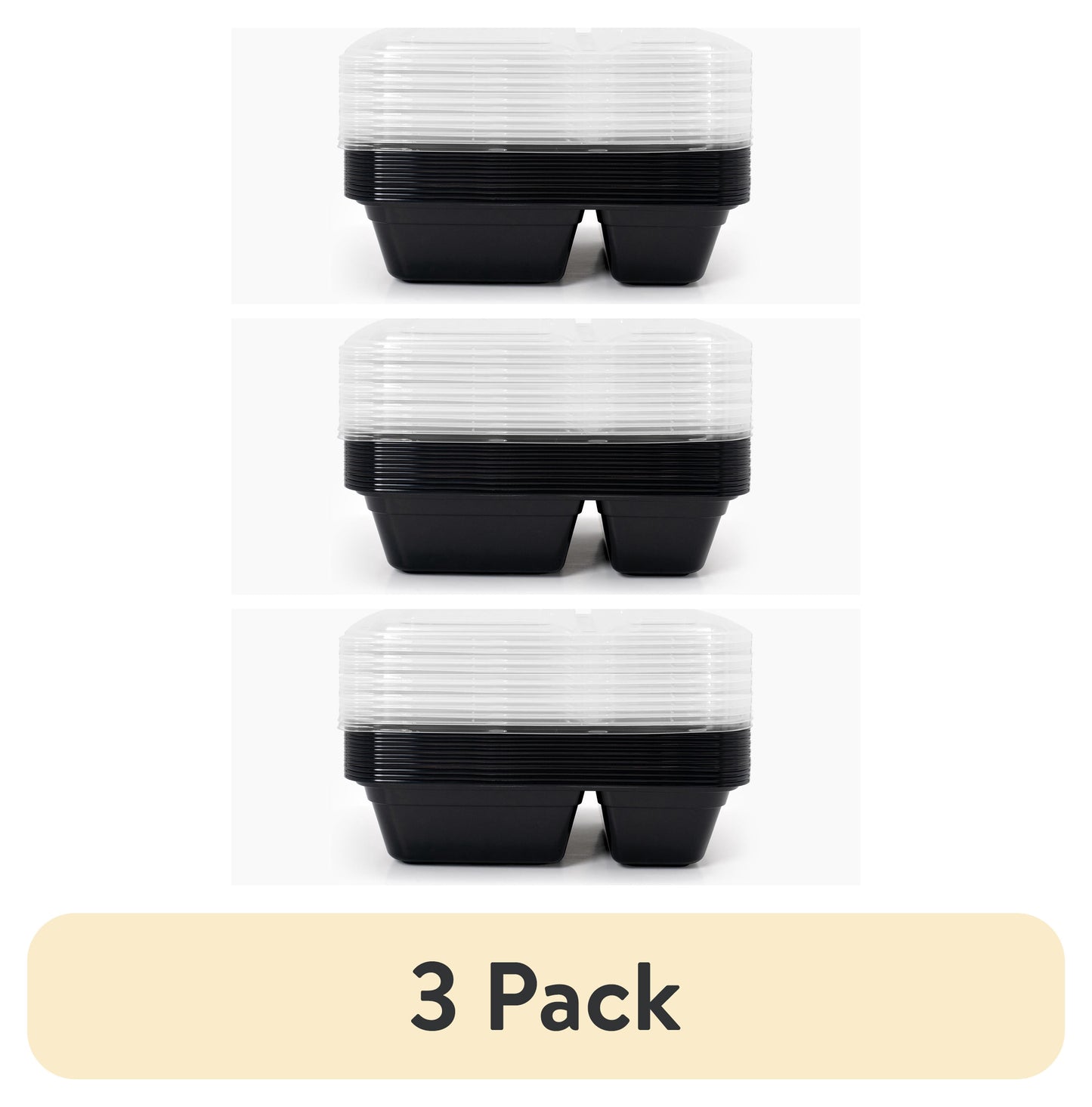 (3 pack) Mainstays 30-Piece (15 Containers + 15 Lids) with 2-Compartment Meal Prep, BPA-Free, Leak-Resistant, Microwave and Dishwasher Safe
