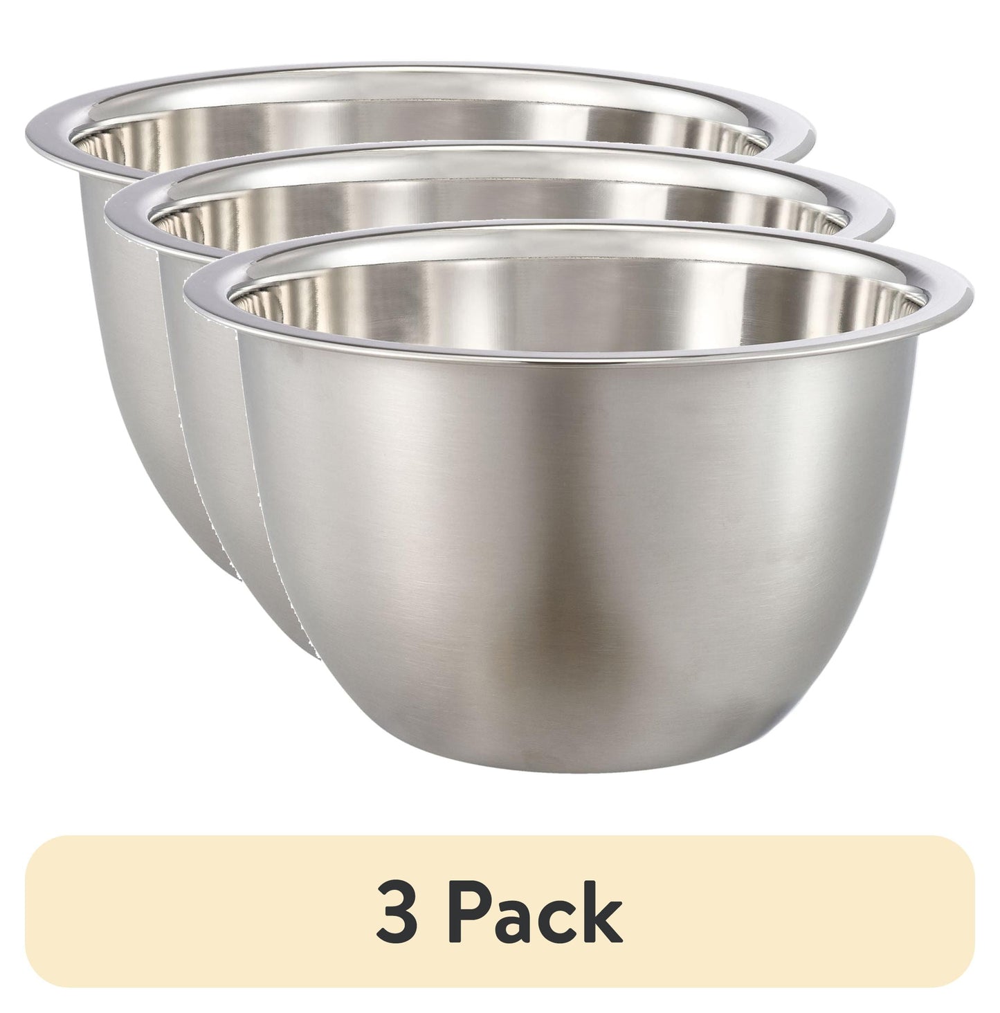 (3 pack) Mainstays SS 3QT Multi-Use Mixing Bowl for Prepping, Serving or Storage