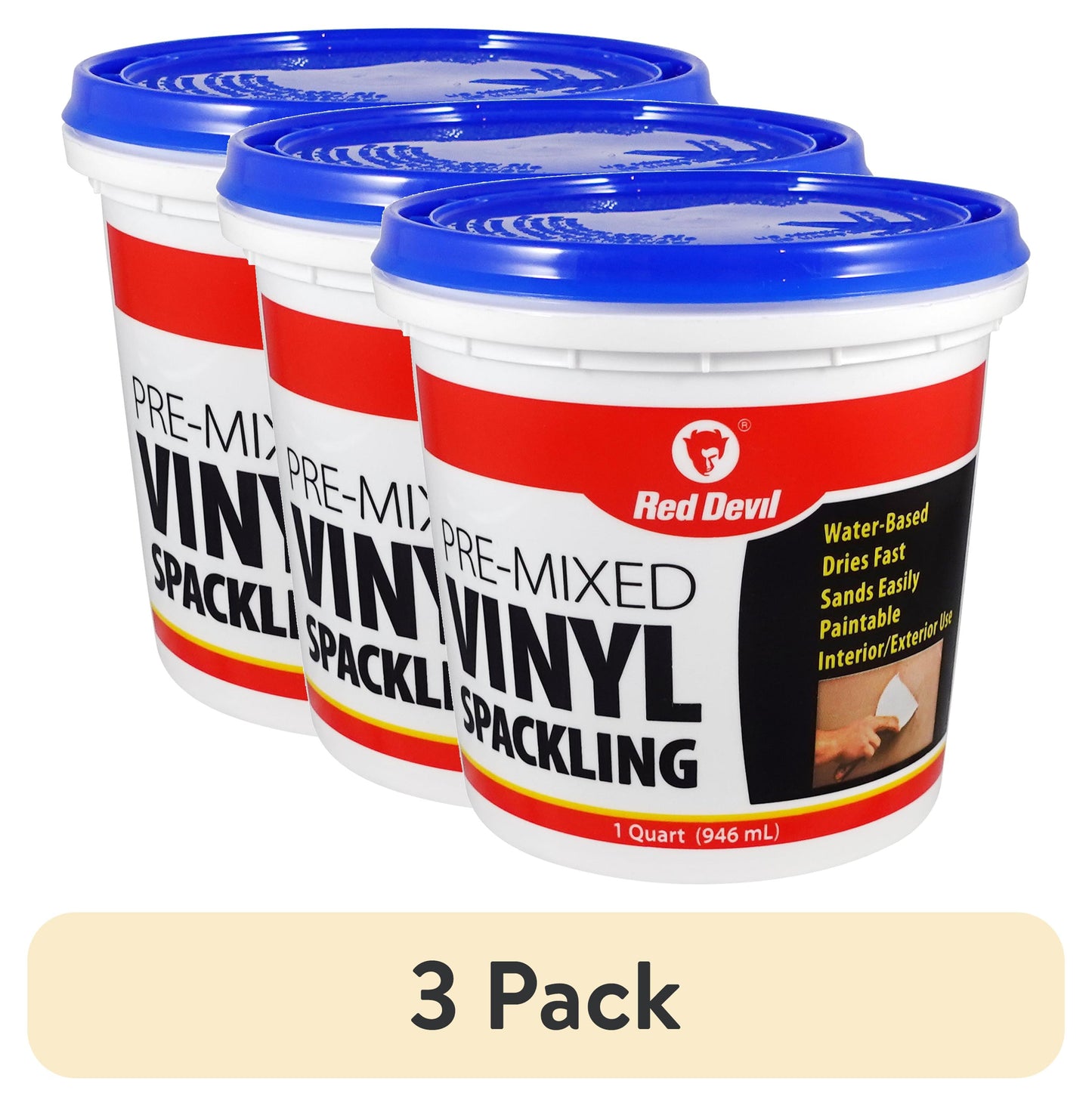 (3 pack) Red Devil Vinyl Spackling Compound Wall Filler, 32 oz., Pre-Mixed, Easy Application