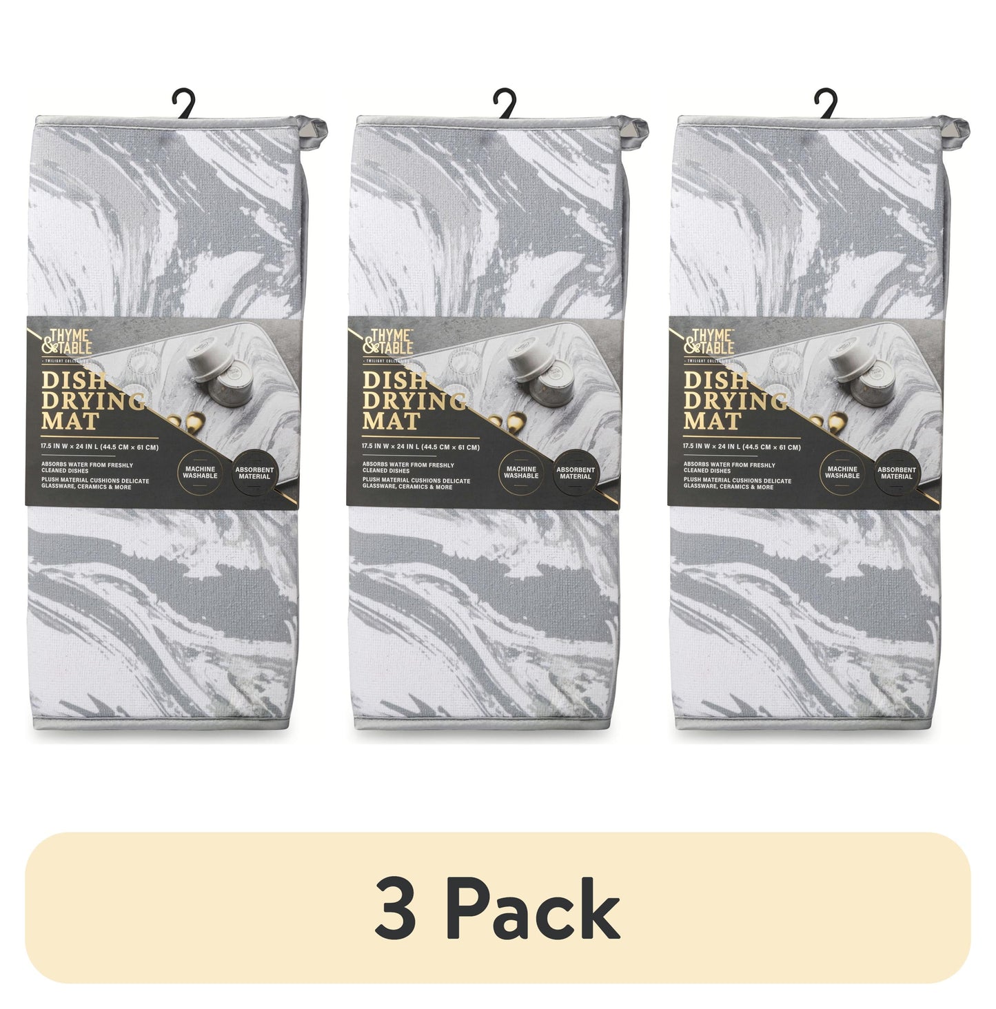 (3 pack) Thyme & Table Marble Print Dish Drying Mat, 17.5 x 24 Inches