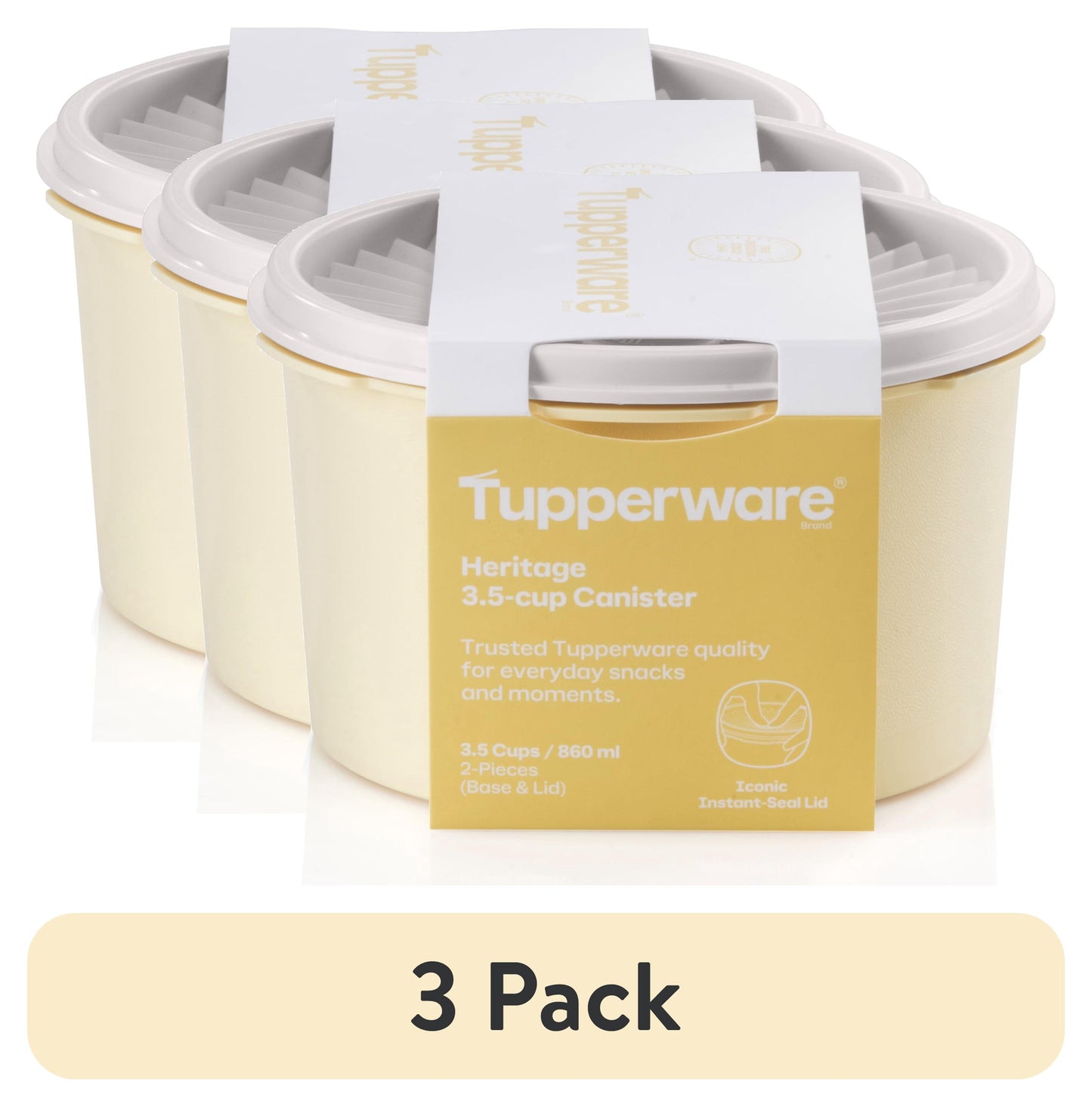 (2 pack) Tupperware Heritage 3.5-Cup Food Storage Canister with Lid, Yellow