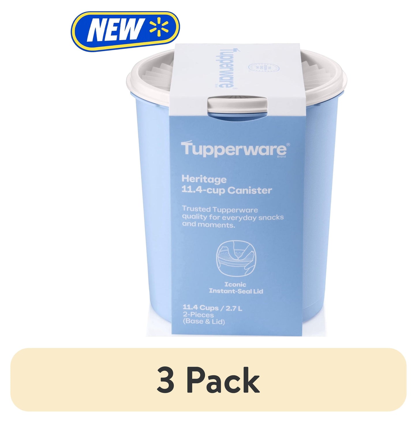 (3 pack) Tupperware Heritage 11.4-Cup Food Storage Canister with Lid, Blue