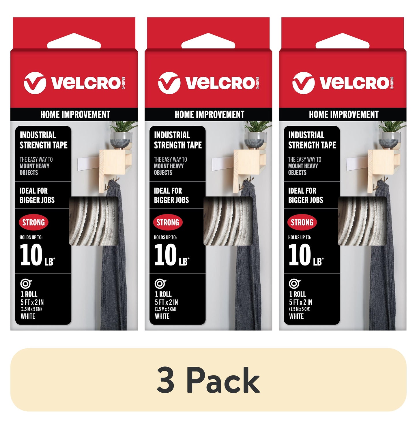VELCRO Brand Industrial Strength Tape | Indoor & Outdoor Use | Superior Holding Power on Smooth Surfaces | 5ft x 2in Tape | White