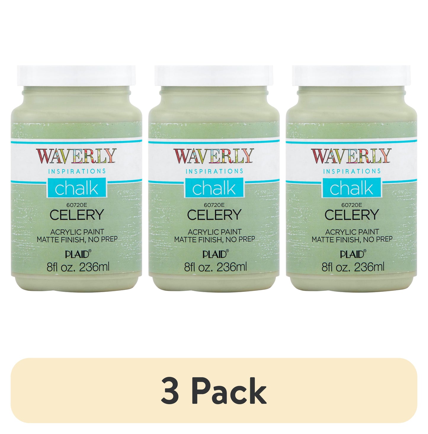 (3 pack) Waverly Inspirations Chalk Paint, Ultra Matte, Celery, 8 fl oz
