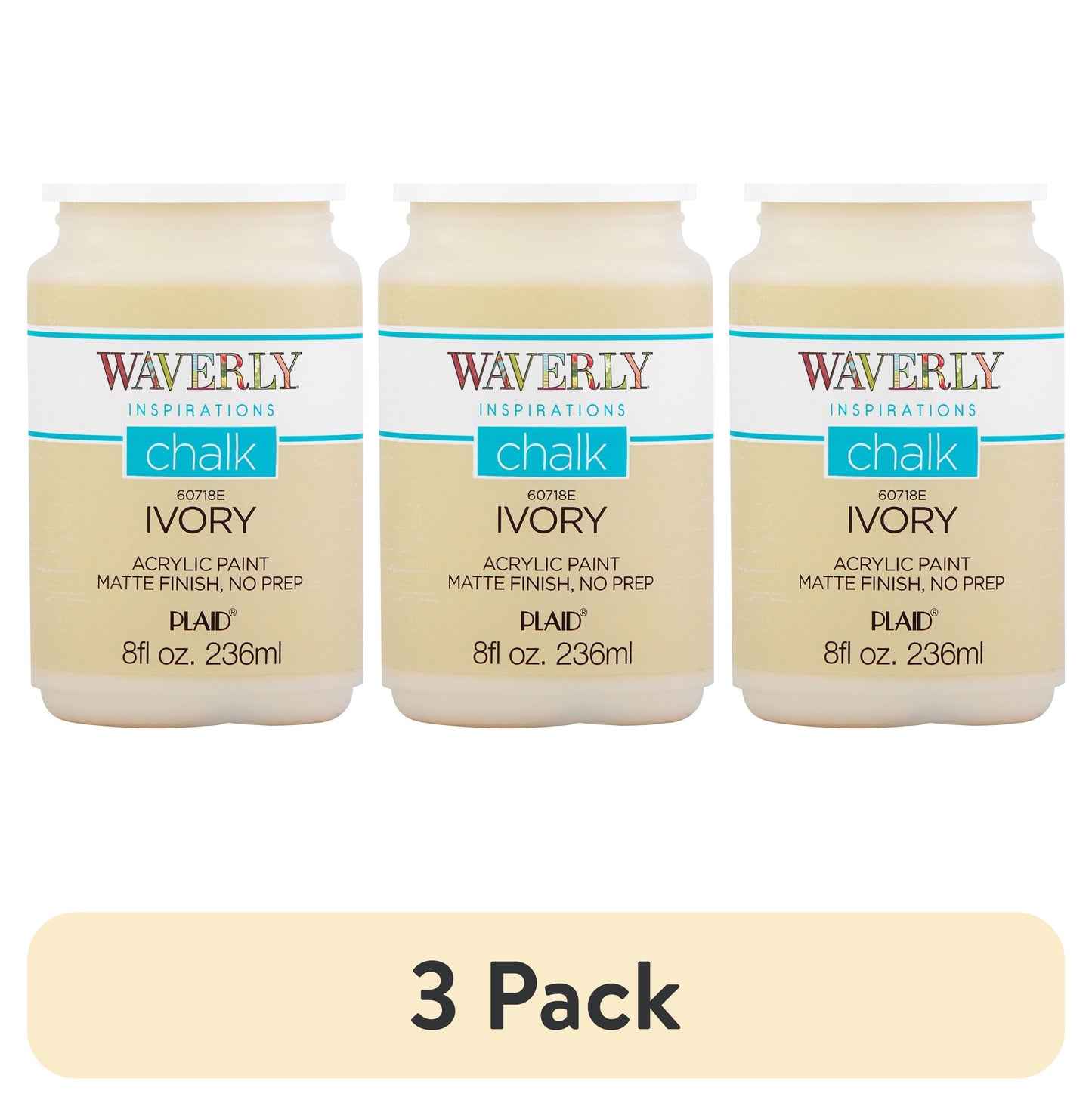 (3 pack) Waverly Inspirations Chalk Paint, Ultra Matte, Ivory, 8 fl oz