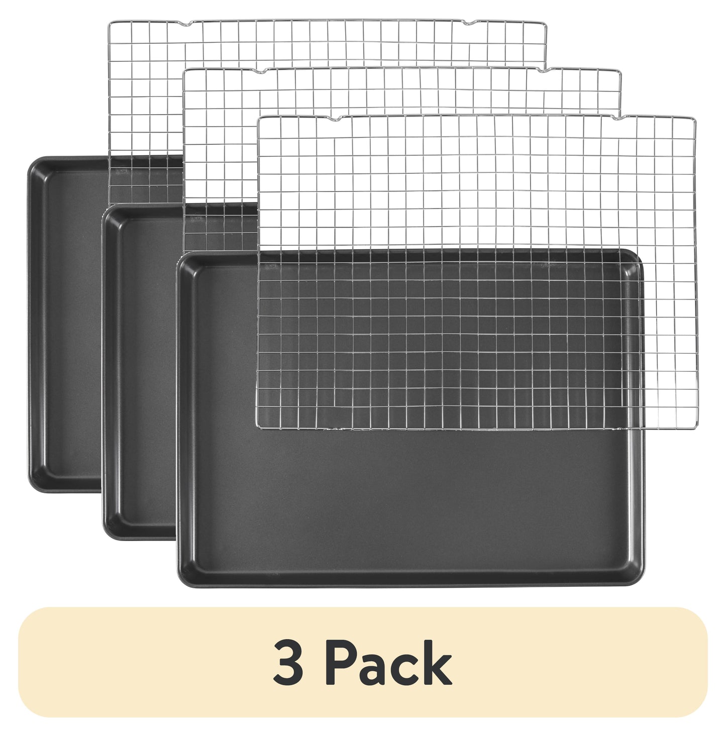 (3 pack) Wilton Premium Bakeware Set Non-Stick Mega Cookie Sheet 21x15 & Cooling Rack for Cooking & Baking Rectangular Shape, Packaging May Vary