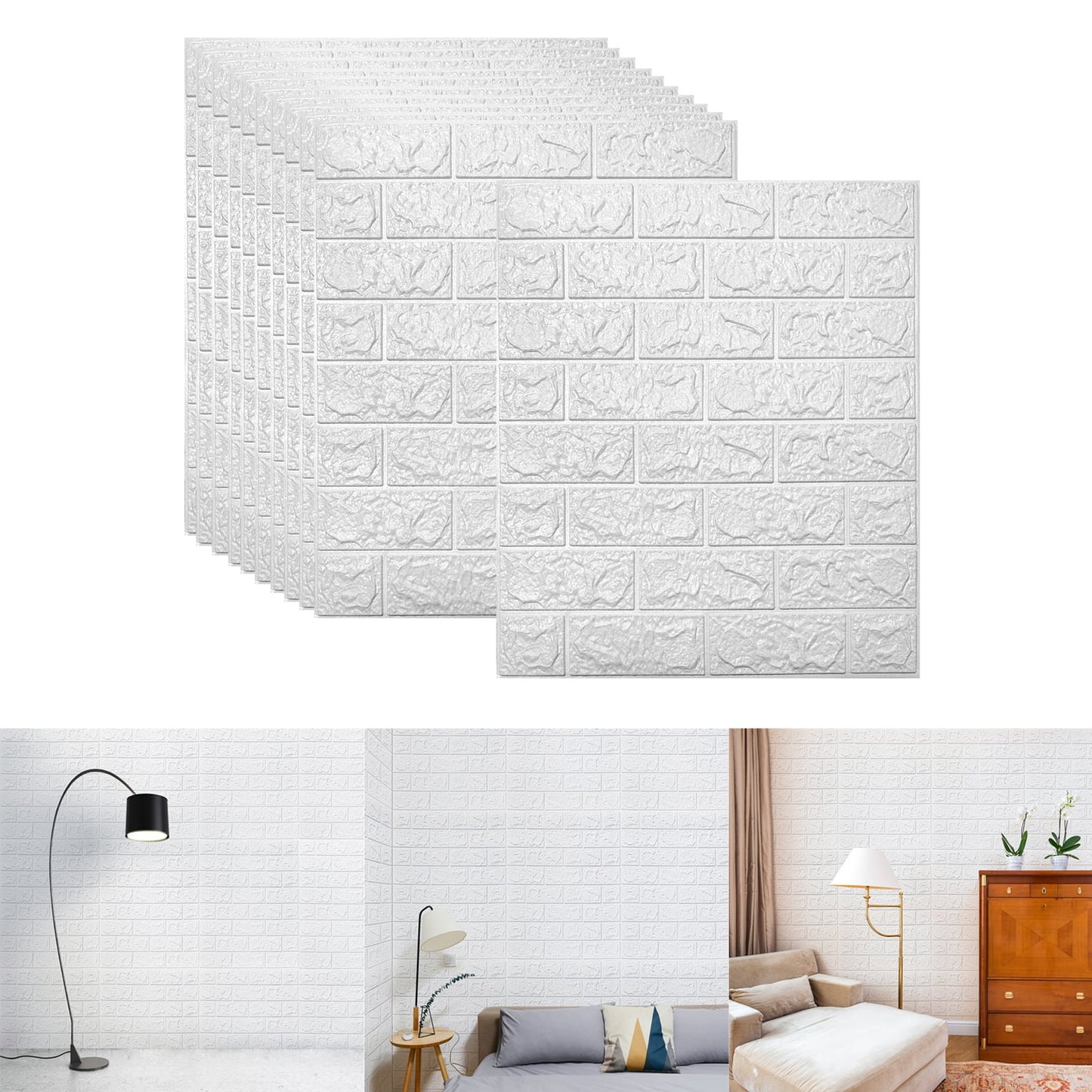 30 Pcs 3D Wall Panels,Peel and Stick White Brick Wallpaper Faux Foam Brick(44 Sq.ft)