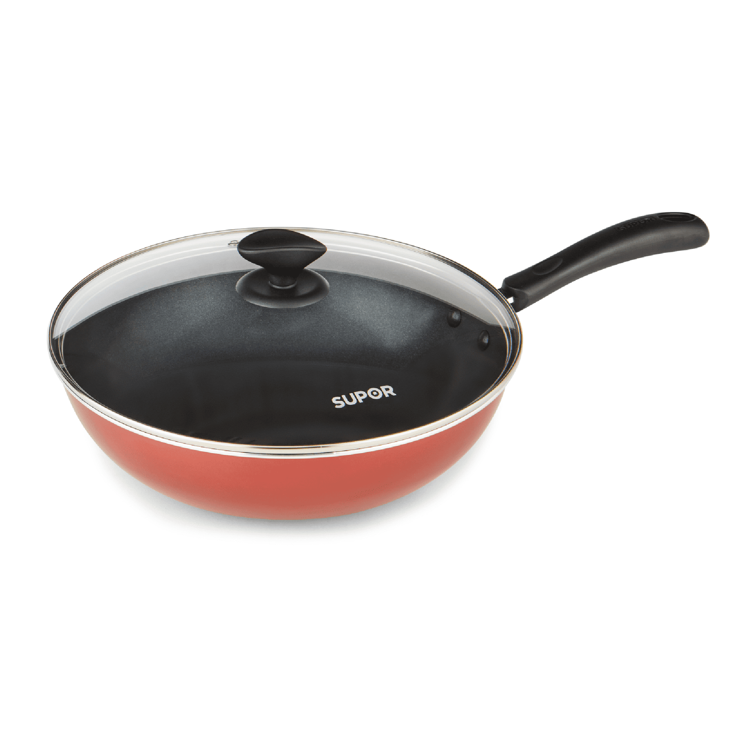 Supor Nonstick Aluminum Wok with Lid, 12 in Stir Fry Pan for Noodles, Rice, Veggies & More