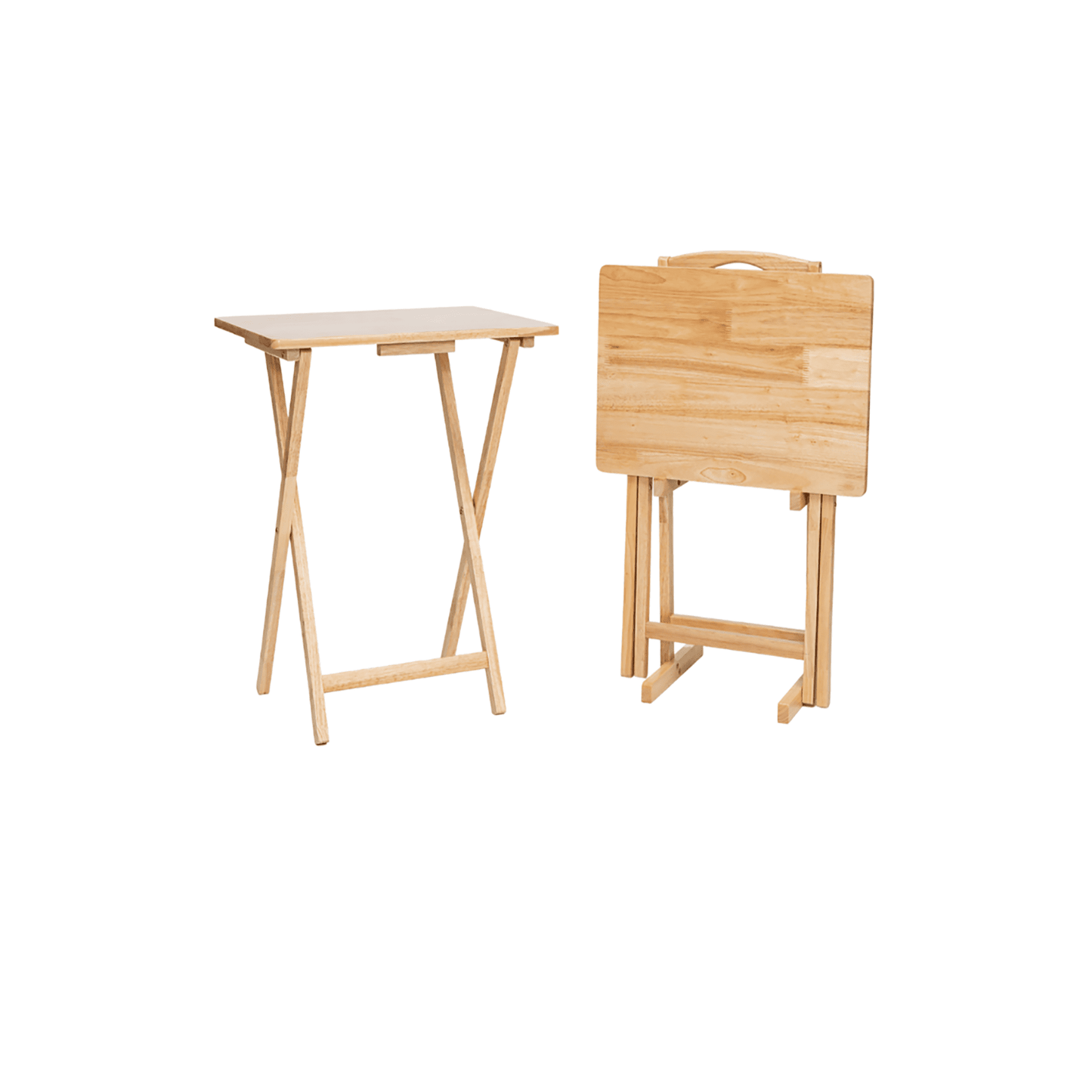Mainstays Juego de 2 Mesas Plegables para TV con Estante de Almacenamiento, Natural, Madera de Caucho, Interior, 19" L x 14.5" W x 26" H