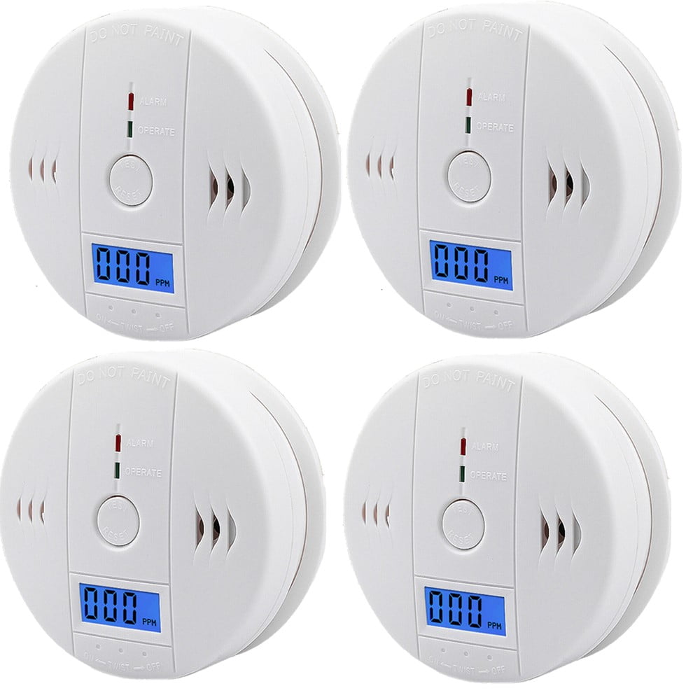 4 Pack LCD Display CO Carbon Monoxide Gas Detector Device Home Safety Alarm Detector