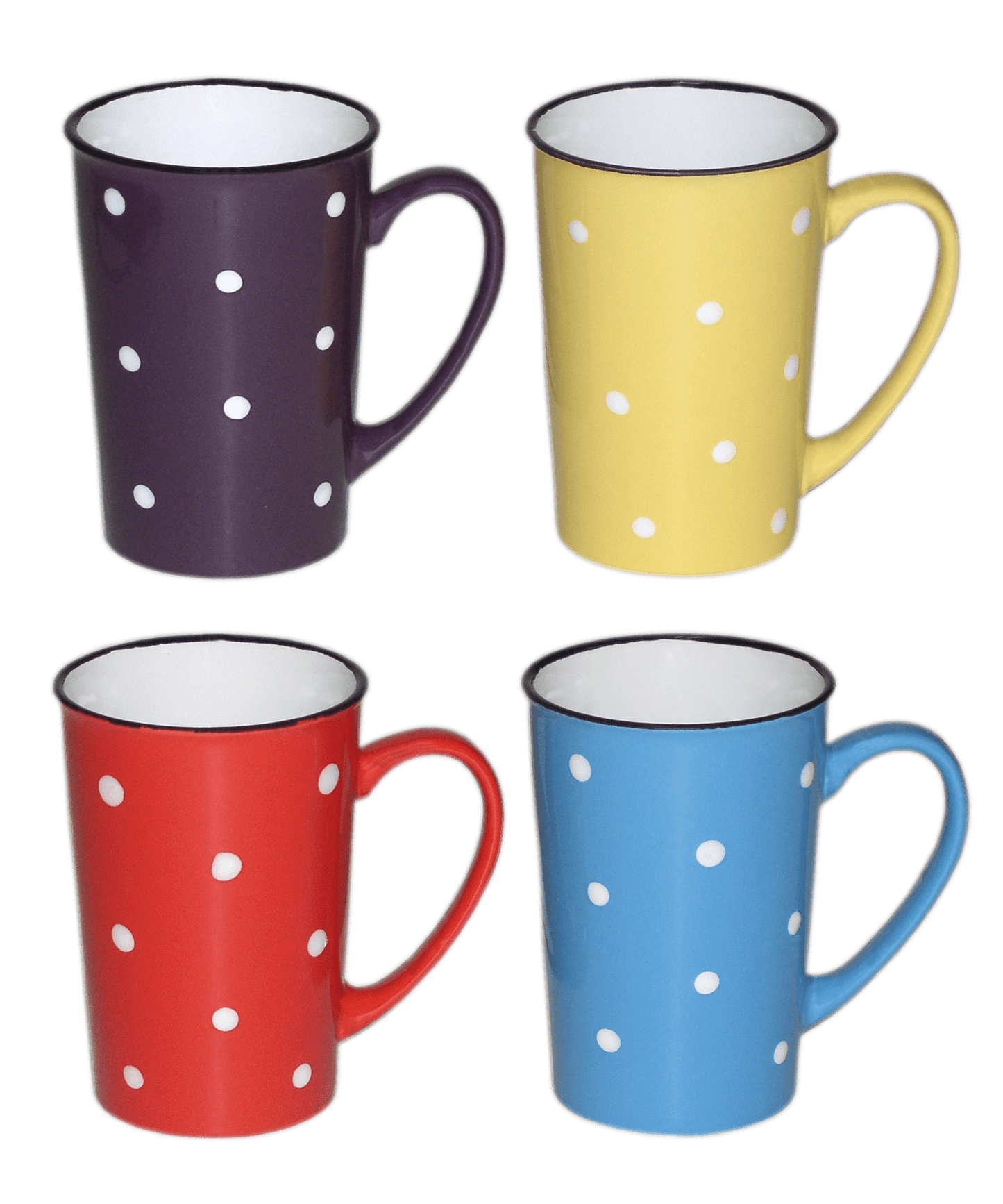 4 Pc 14oz Multi-Color Ceramic Coffee Mug Set, Polka Dot
