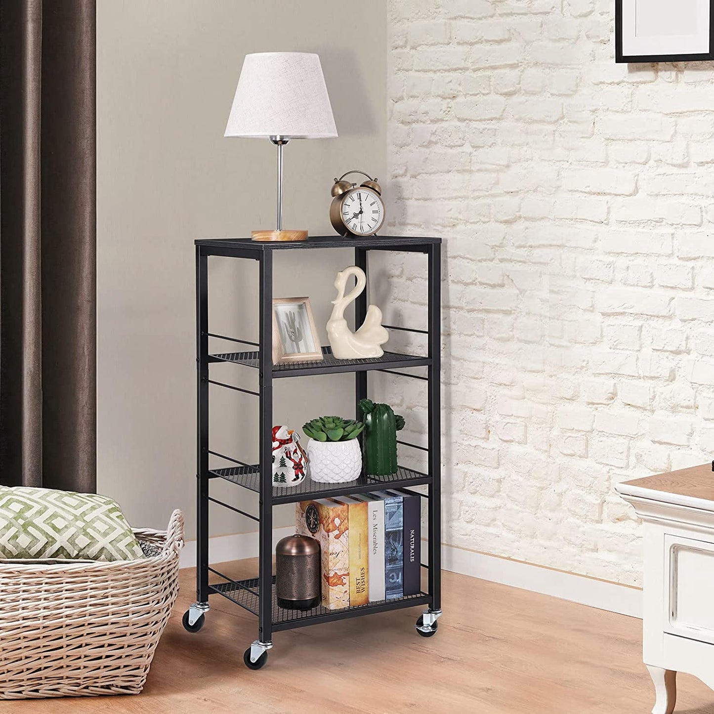 4-Tier Wire Mesh Table Black