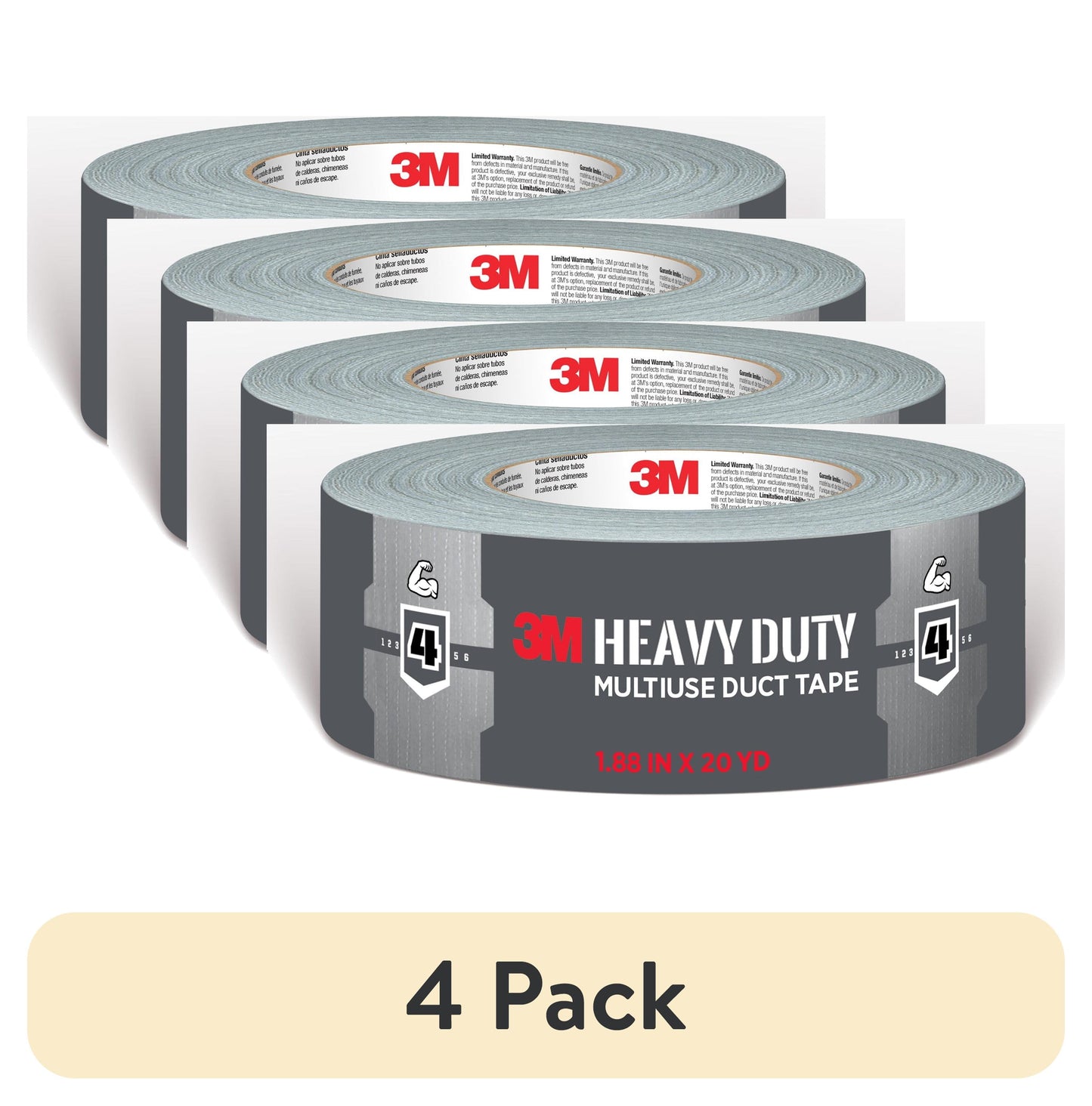 3M Heavy Duty Duct Tape, Grey, Multipurpose, 1.88 in. x 20 yd., 1 Roll