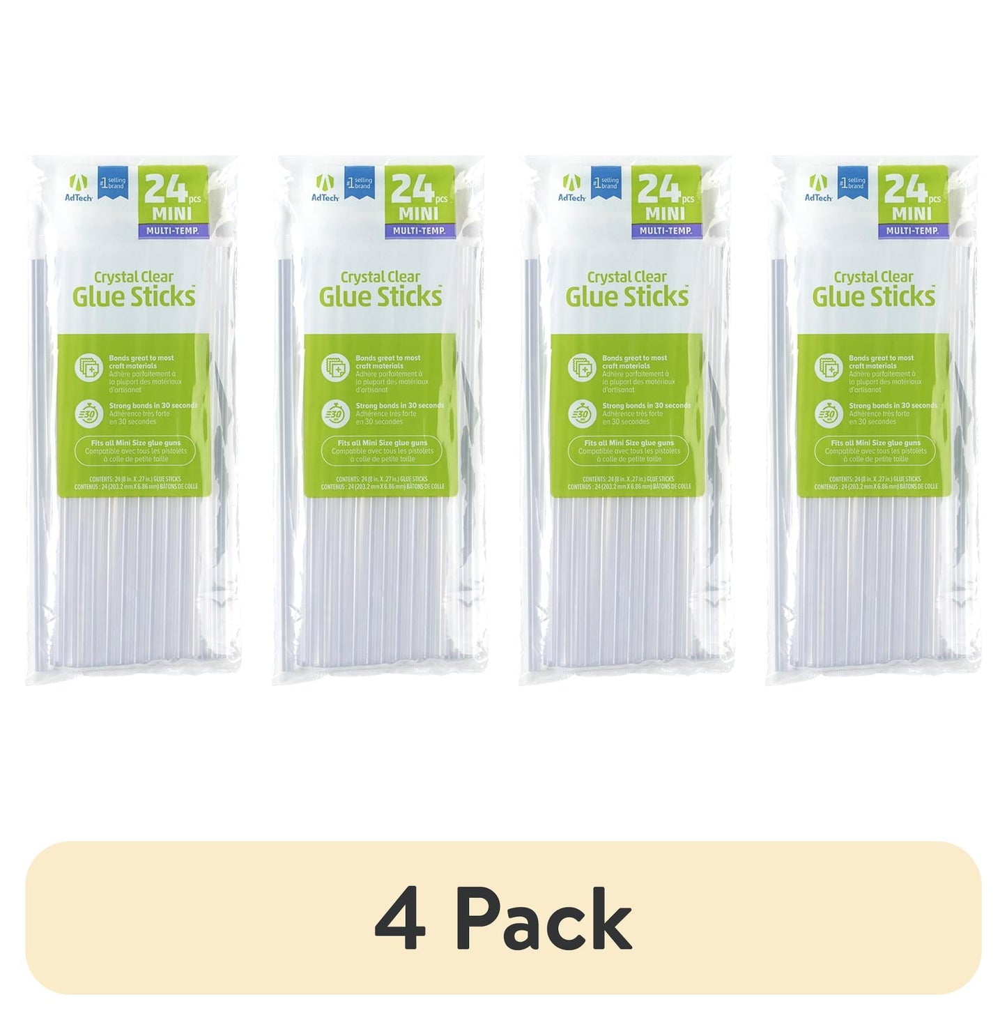 (4 pack) AdTech Crystal Clear Mini Size Multi Temp All Purpose Glue Sticks, 15 Sticks