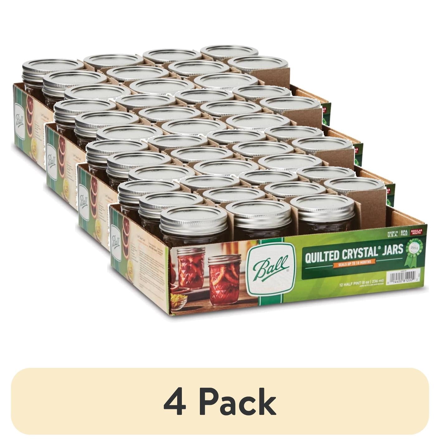 (4 pack) Ball Quilted Crystal Mason Jar w/ Lid & Band, Regular Mouth, 8 Ounces, 12 Count, 4 lb.