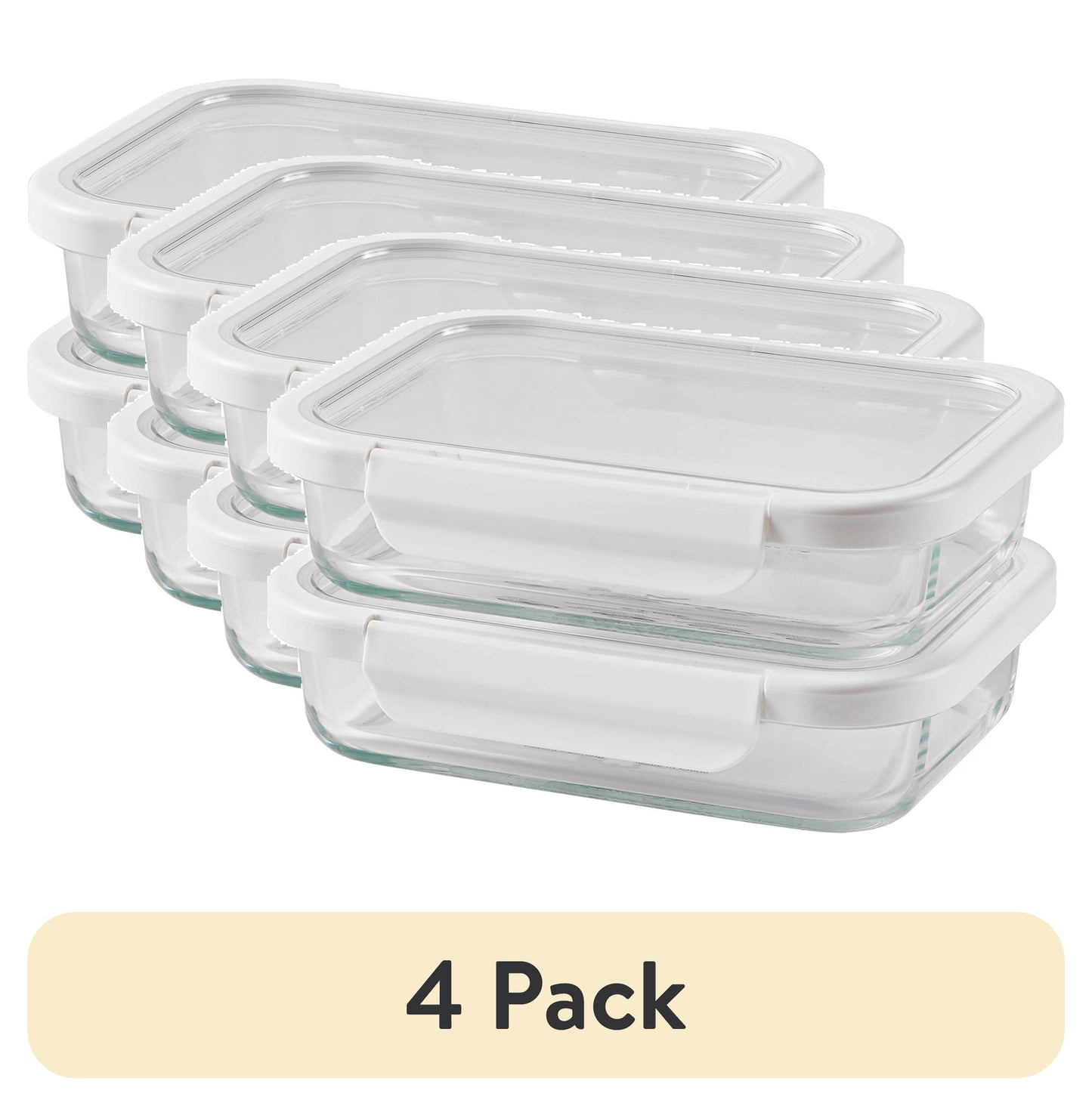 (Paquete de 4) Better Homes & Gardens Contenedor Rectangular de Vidrio para Almacenamiento de Alimentos de 2.3 Tazas con Tapa de Tritán. Juego de 2, 4 Piezas, Mejor Utilizado para Almacenamiento de Sobras y Recalentamiento