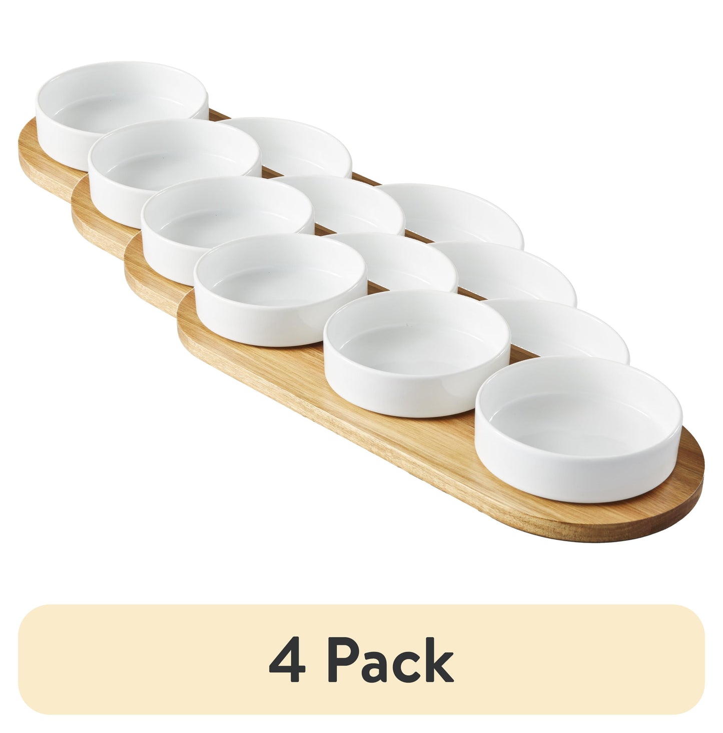 (4 pack) Better Homes & Gardens Acacia Wood Tray and Stoneware Bowl for Condiment, 19.69x7.28x2.17 in,3.96 lb