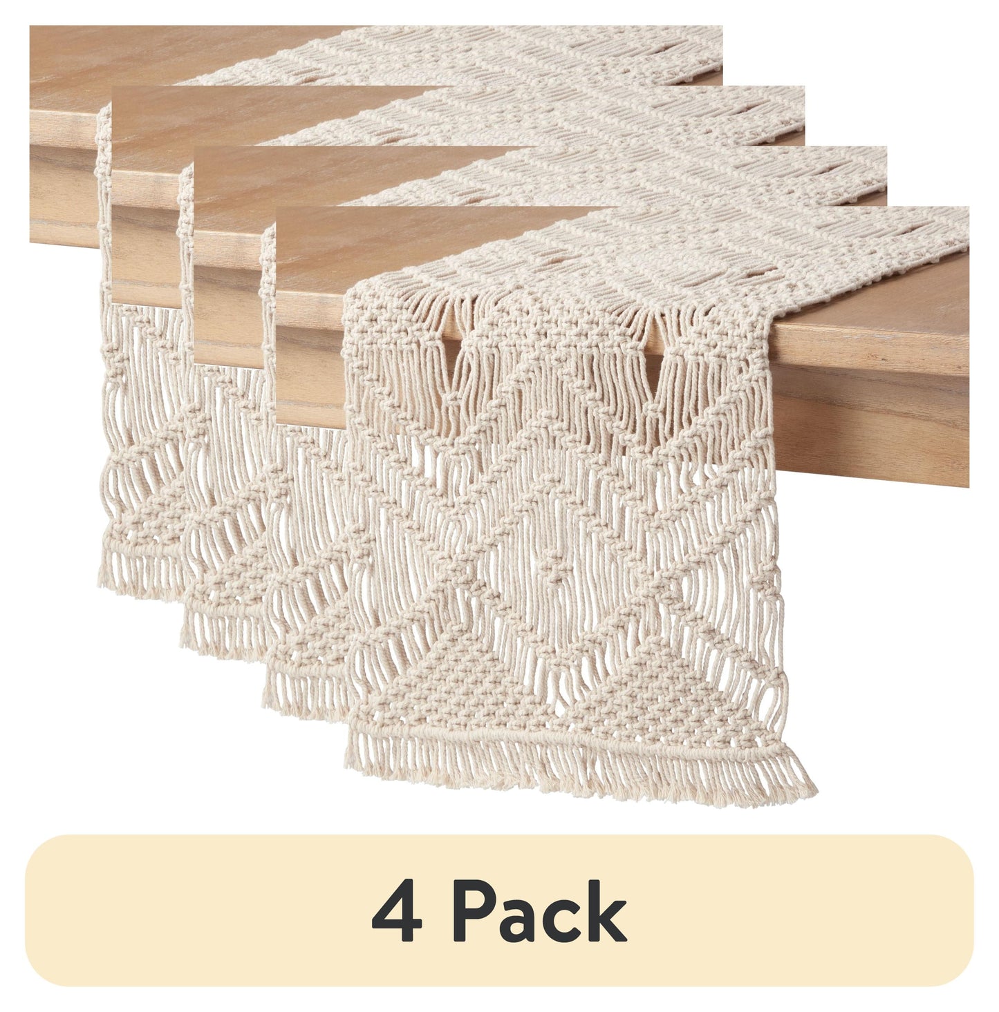 Better Homes & Gardens Macrame 90"x14" Machine Washable Natural 100% Cotton Table Runner
