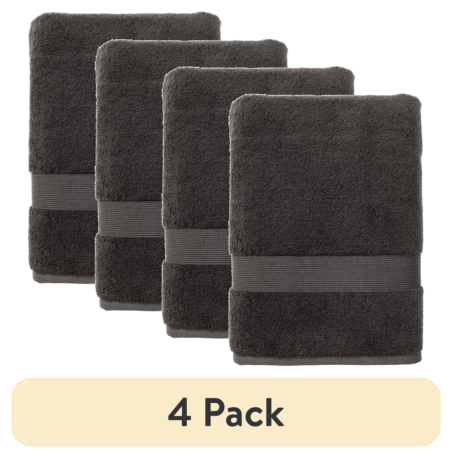 (4 pack) Better Homes & Gardens Signature Soft Solid Cotton Bath Towel, Grey Shadow