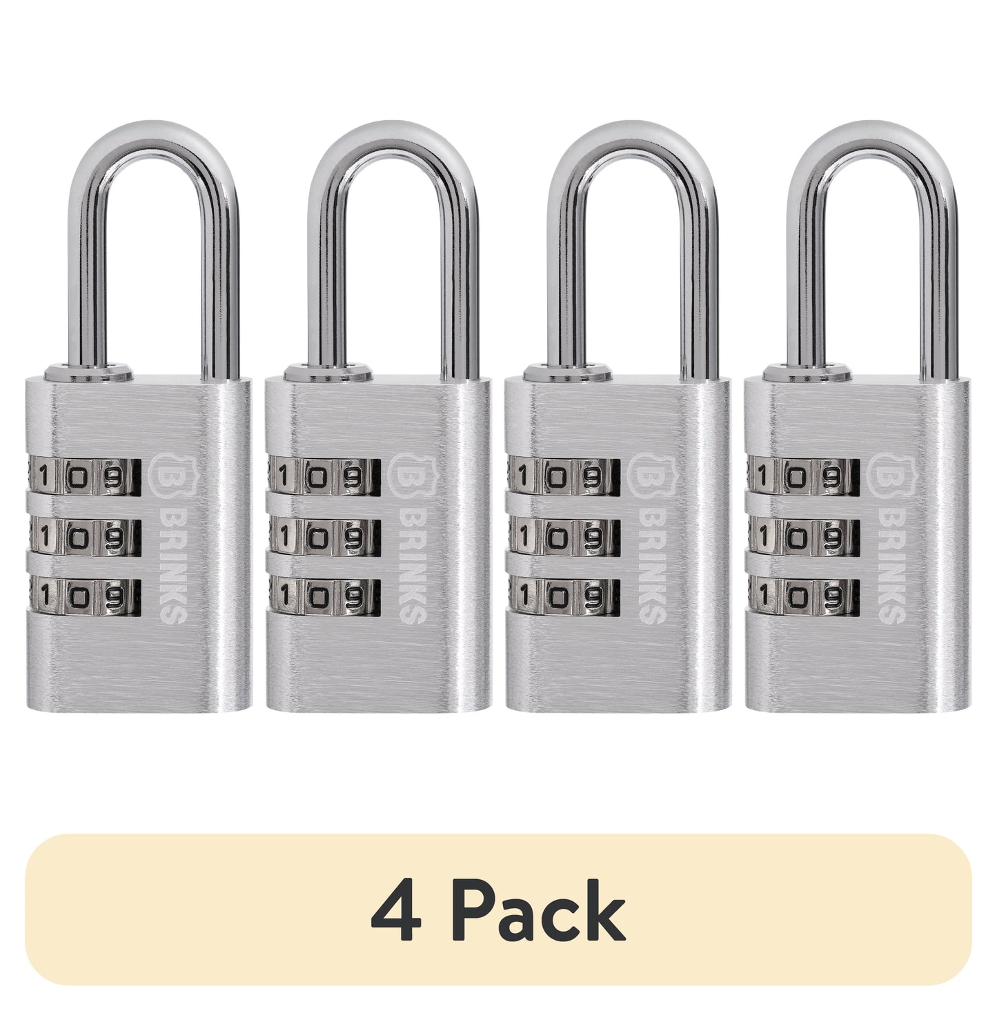 (Paquete de 4) Brinks Combinación Reiniciable de 3 Esferas Padlock, Cuerpo de Aluminio de 28mm con Grillete de 1 Pulgada