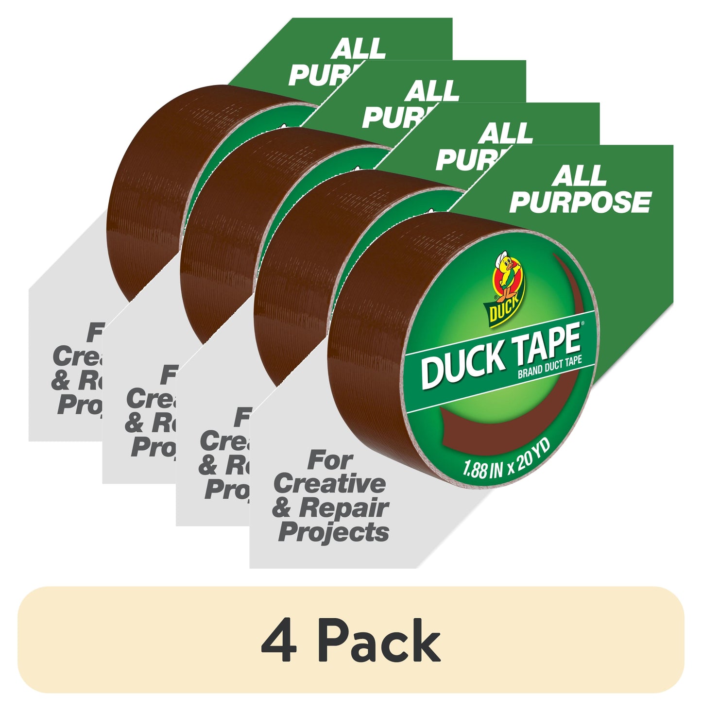 (4 pack) Cinta Adhesiva Tipo Ducto Duck Tape Brand, 1.88 in. x 20 yd., Marrón