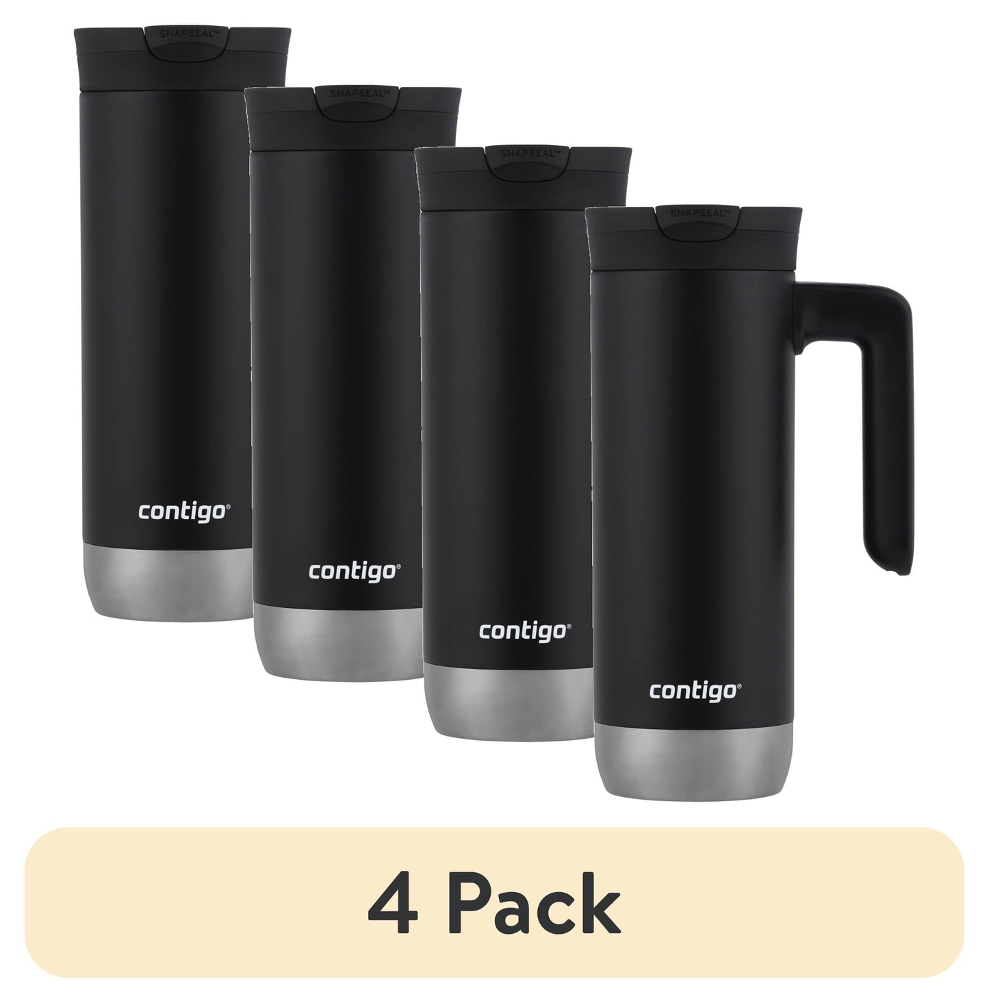(4 pack) Contigo Huron 2.0 Stainless Steel Travel Mug with SNAPSEAL Lid and Handle in Black, 20 fl oz.