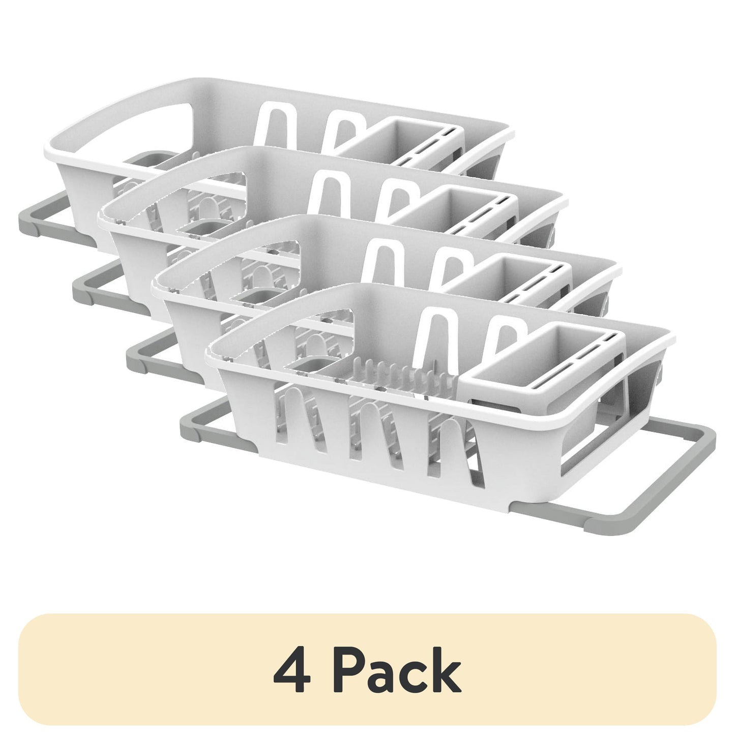 (4 pack) Mainstays Expandable Kitchen Dish Drying Rack with Utensil Holder, Countertop Dish Drainer Rack for Plates, Cups and Kitchen Sink Organization, White