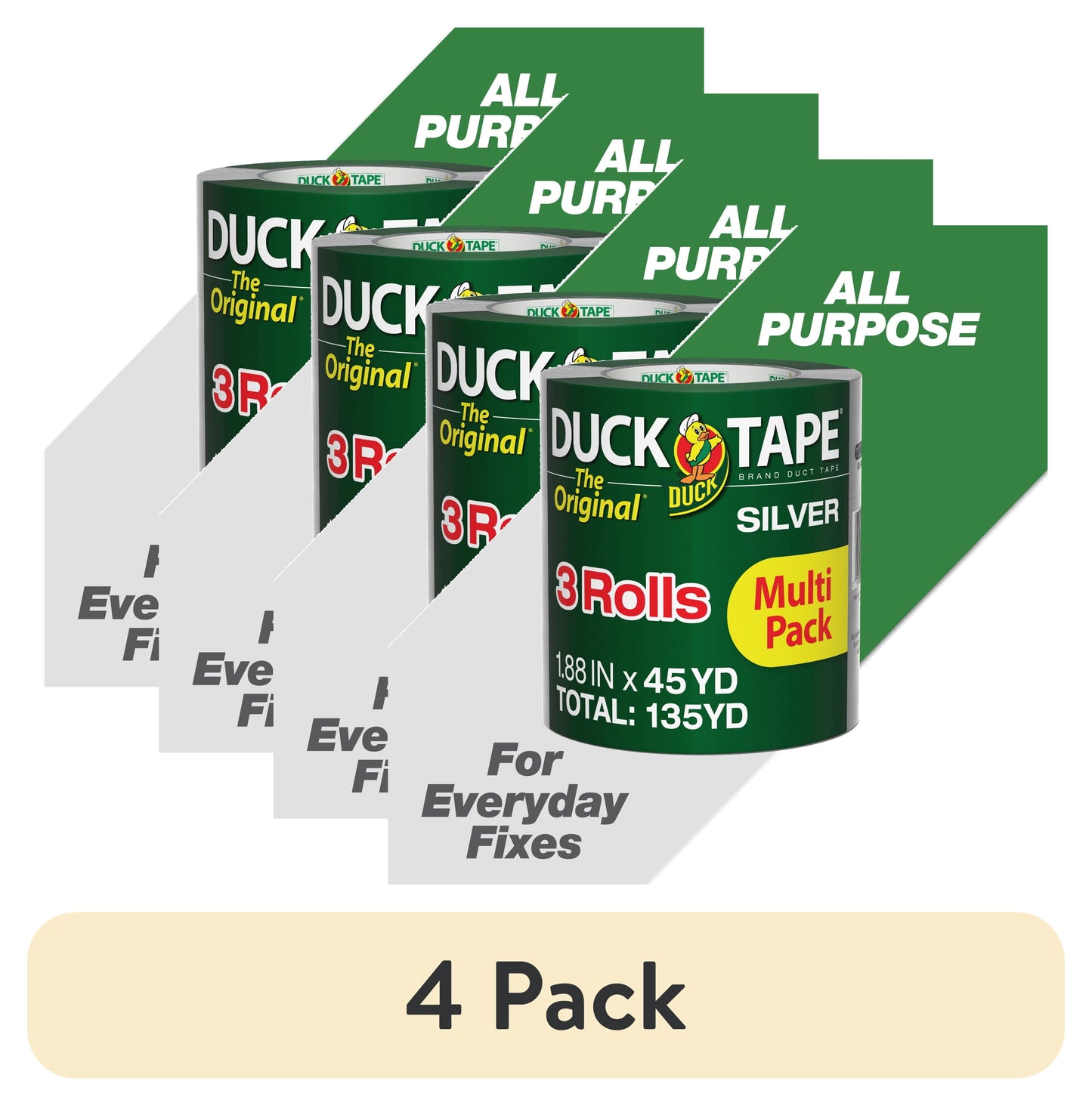 (4 pack) The Original Duck Tape Brand Duct Tape, 1.88 in. x 45 yd., 3 Rolls, Silver