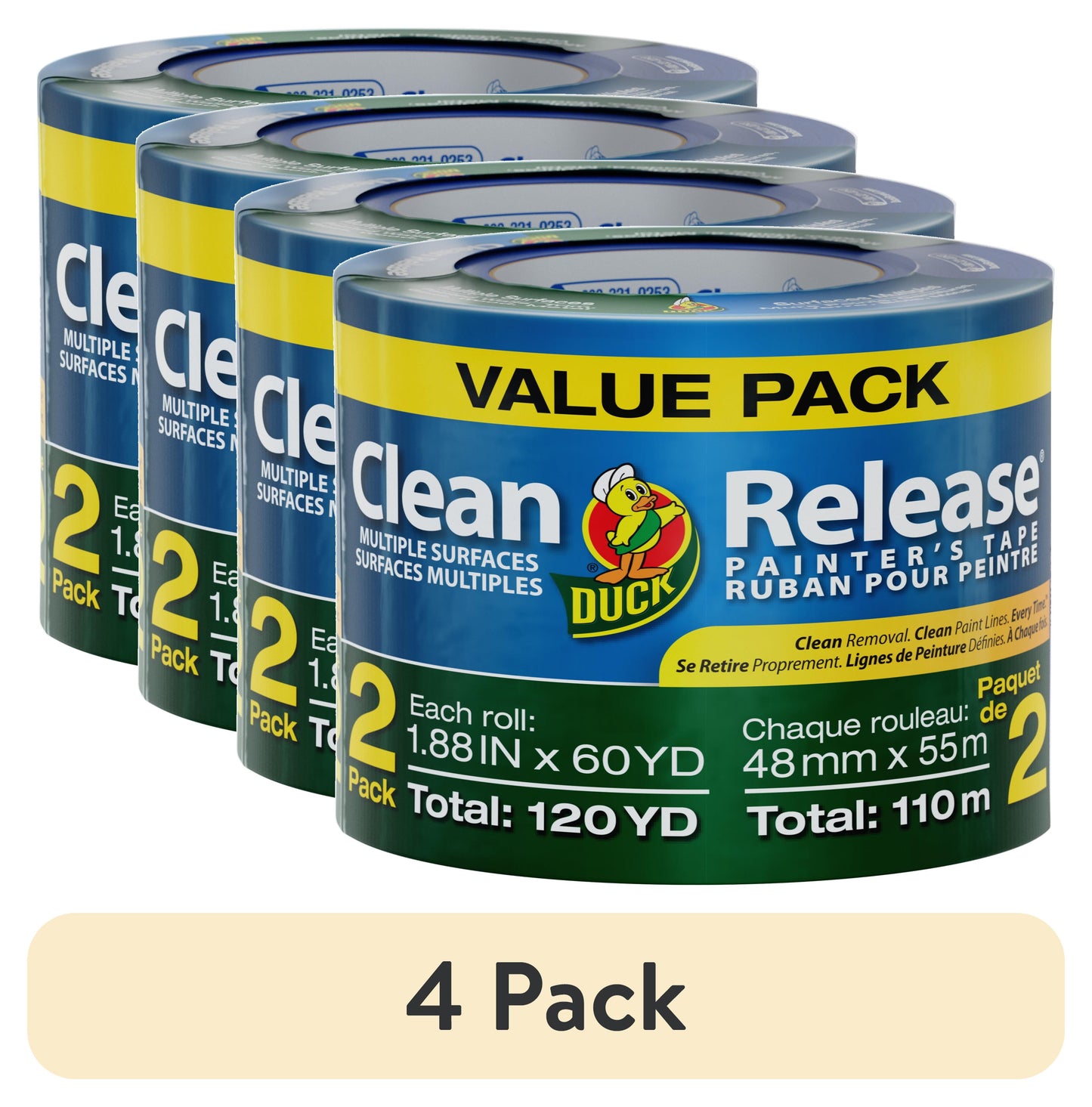 (4 pack) Duck Clean Release 1.88 in. x 60 yd. Blue Painter's Tape, 2 Rolls
