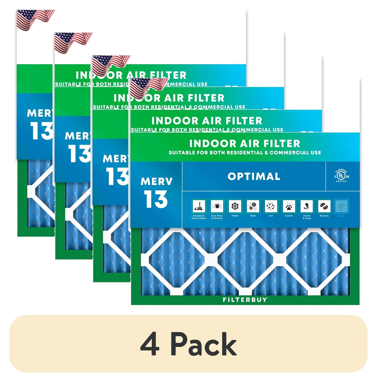 (4 pack) Filterbuy 20x20x1 MERV 13 Health Defense, Pleated HVAC AC Furnace Air Filters (1-Pack)
