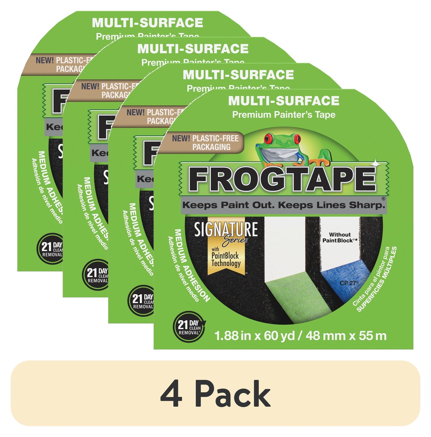 (4 pack) FrogTape 1.88 in. x 60 yd. Green Multi-surface Painting Tape