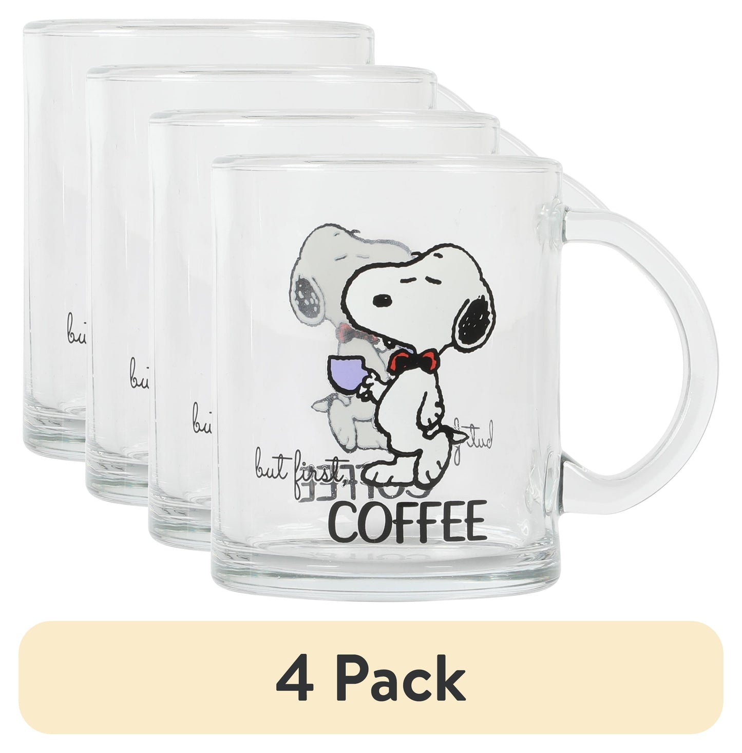 (4 pack) GIBSON HOME GLASS SNOOPY COFFEE MUG
