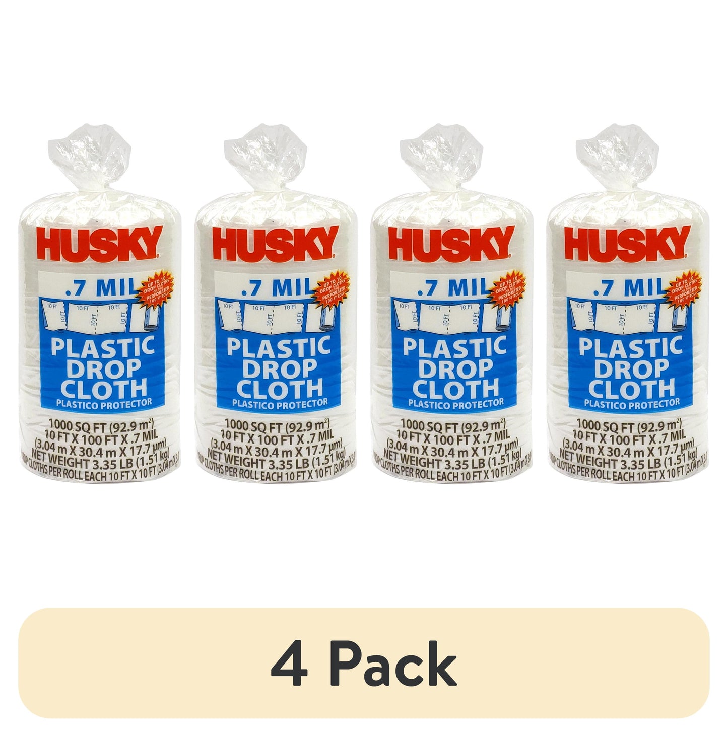 (2 pack) Husky 0.7 Mil Clear Plastic Drop Cloth, 10 ft. x 100 ft.
