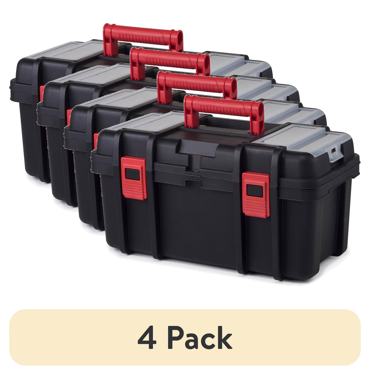 (4 pack) Hyper Tough 19-inch Toolbox, Plastic Tool and Hardware Storage, Black