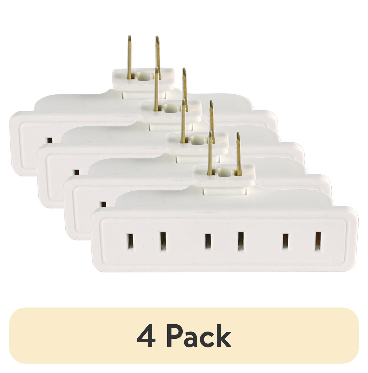 (4 pack) Hyper Tough 3-Outlet White Swivel Adapter, 15 Amps